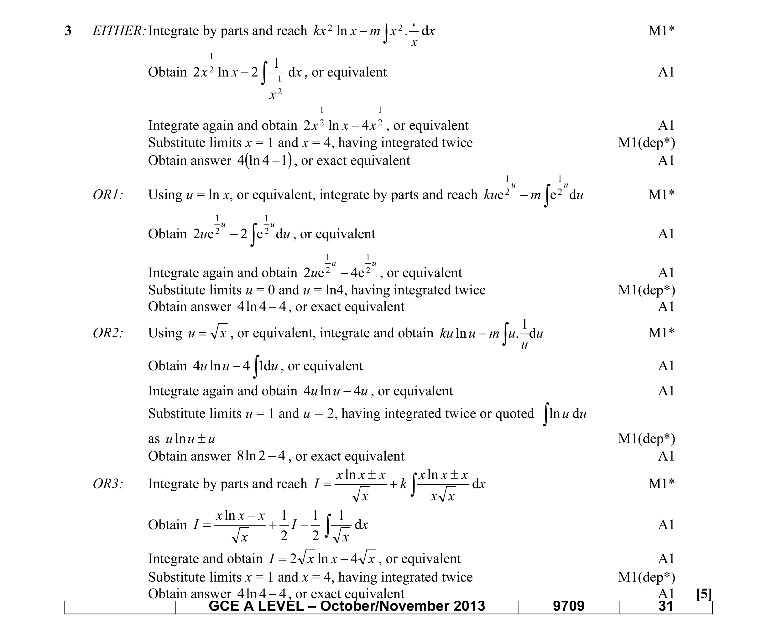 Mark scheme for question 10