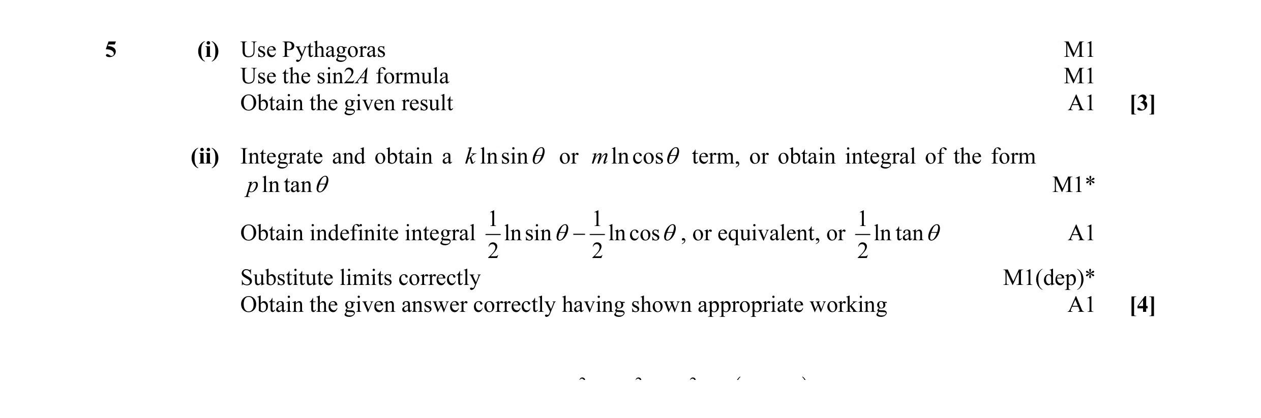 Mark scheme for question 36