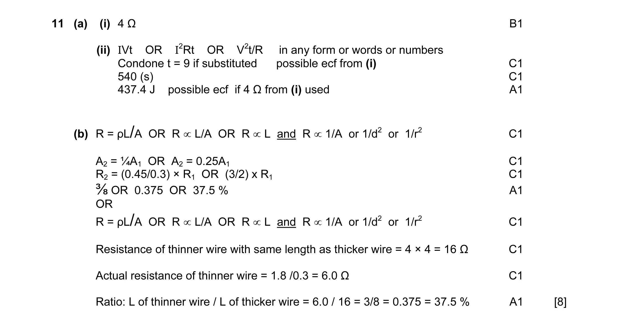 Mark scheme for question 13