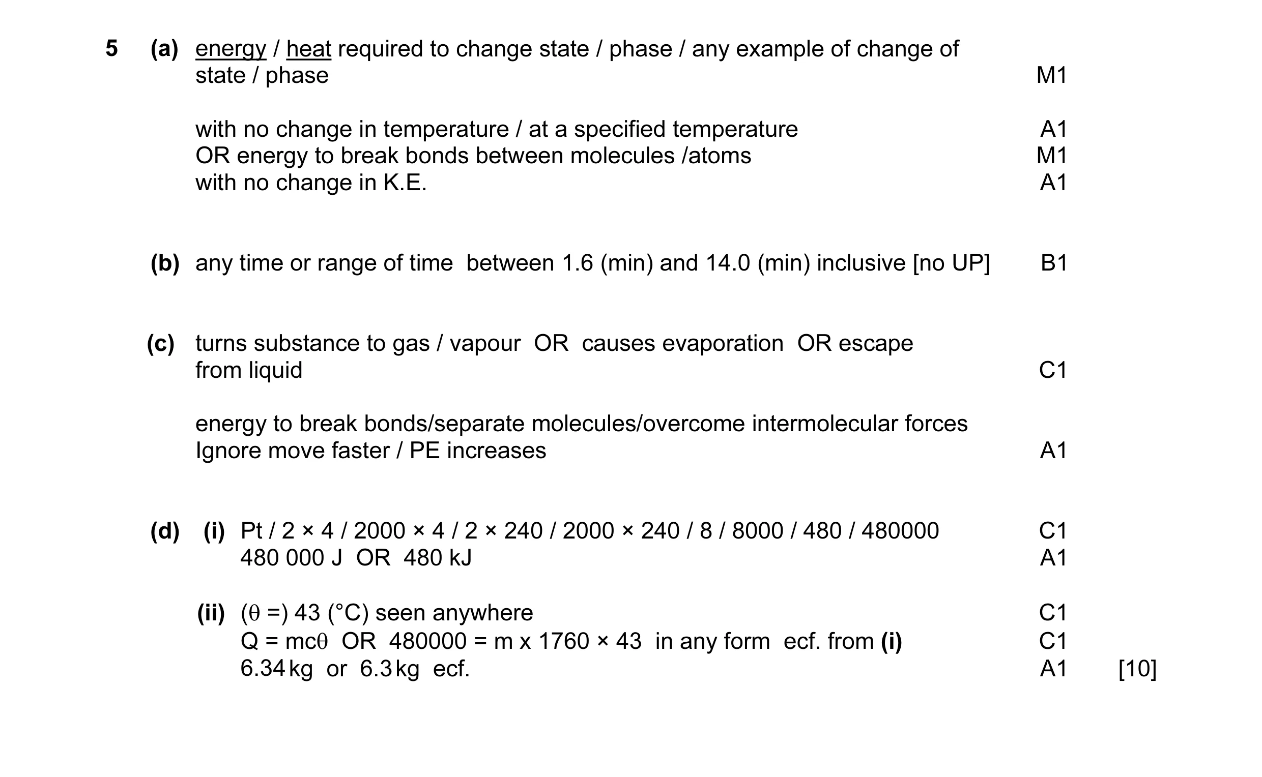 Mark scheme for question 12