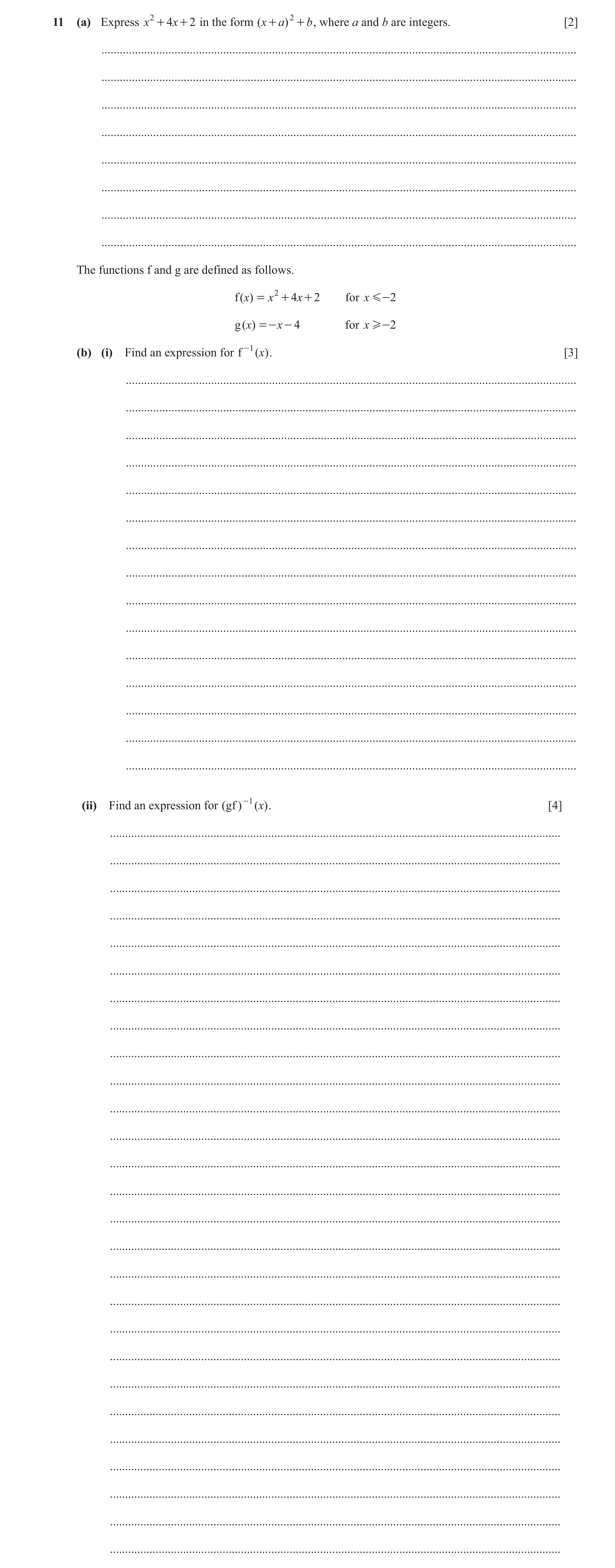 Question 81: (a) Express x 2 + 4 x + 2 in the form ( x + a ) 2 + b , where a and b are integers. [2] ...................................................…