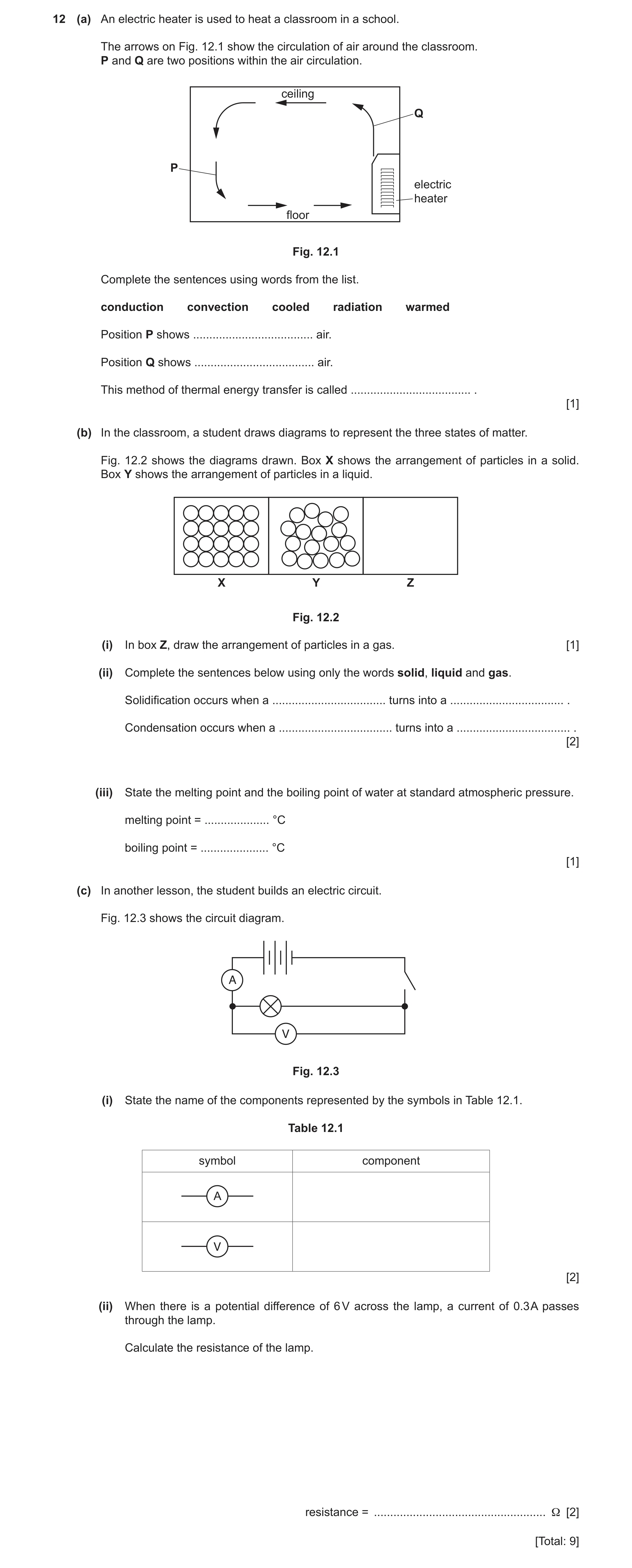Question 27: (a) An electric heater is used to heat a classroom in a school. The arrows on Fig. 12.1 show the circulation of air around the classroom. P…
