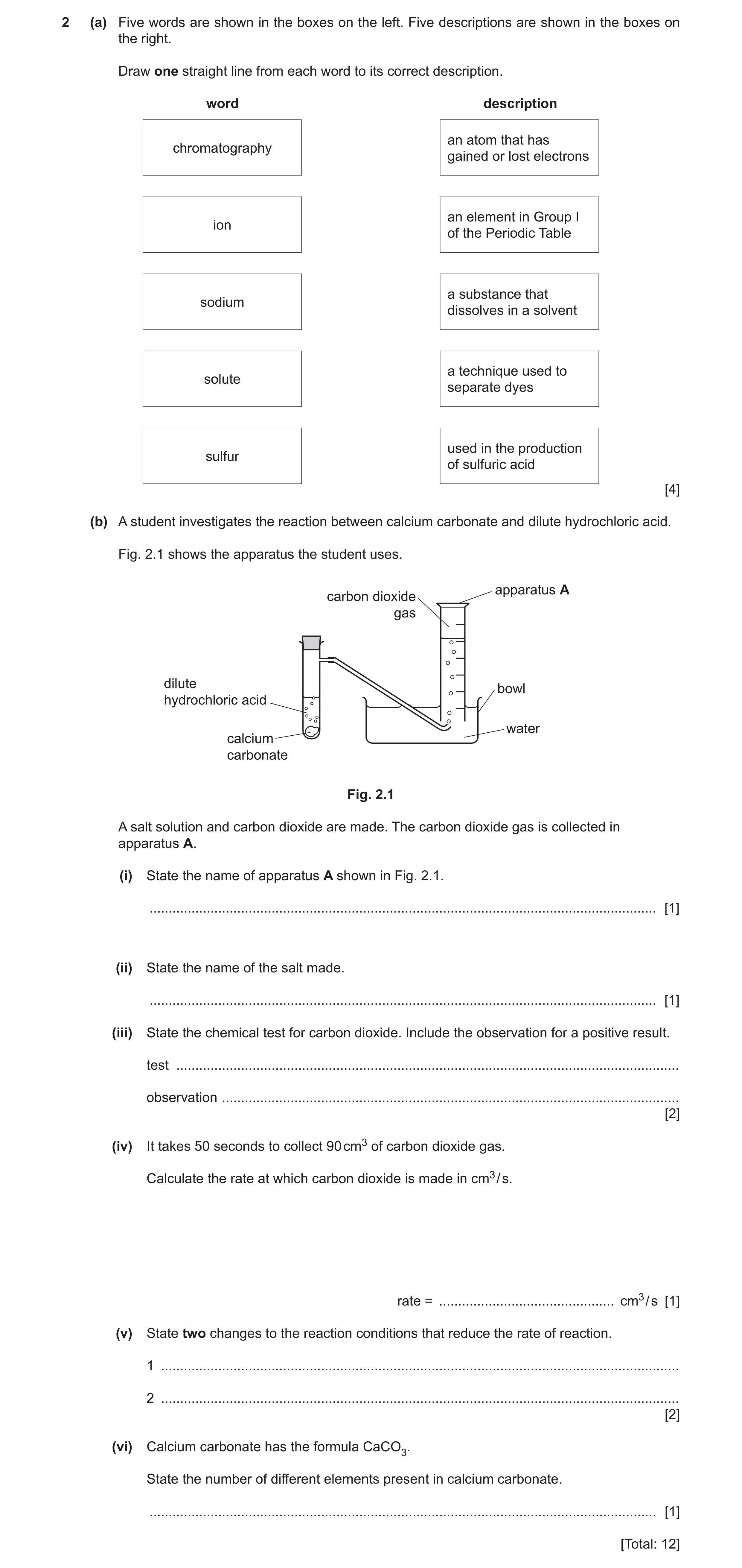 Question 7: (a) Five words are shown in the boxes on the left. Five descriptions are shown in the boxes on the right. Draw one straight line from each …