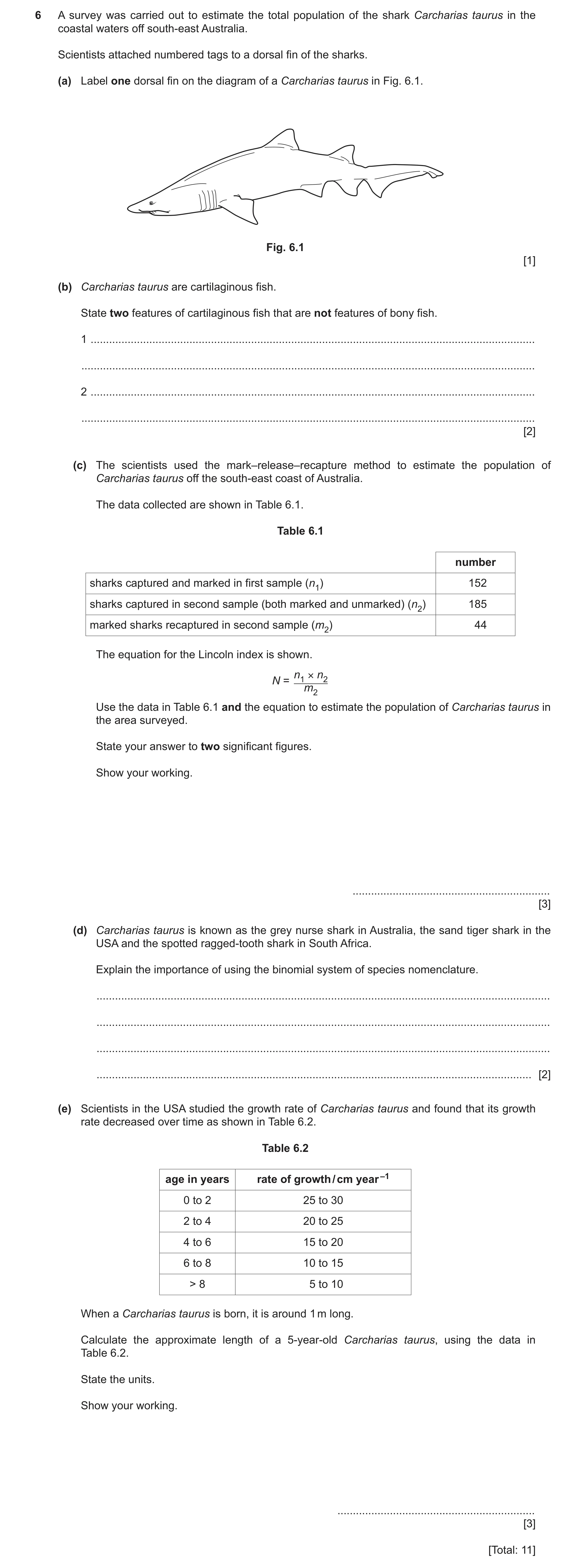 Question 47: A survey was carried out to estimate the total population of the shark Carcharias taurus in the coastal waters off south-east Australia. Sc…