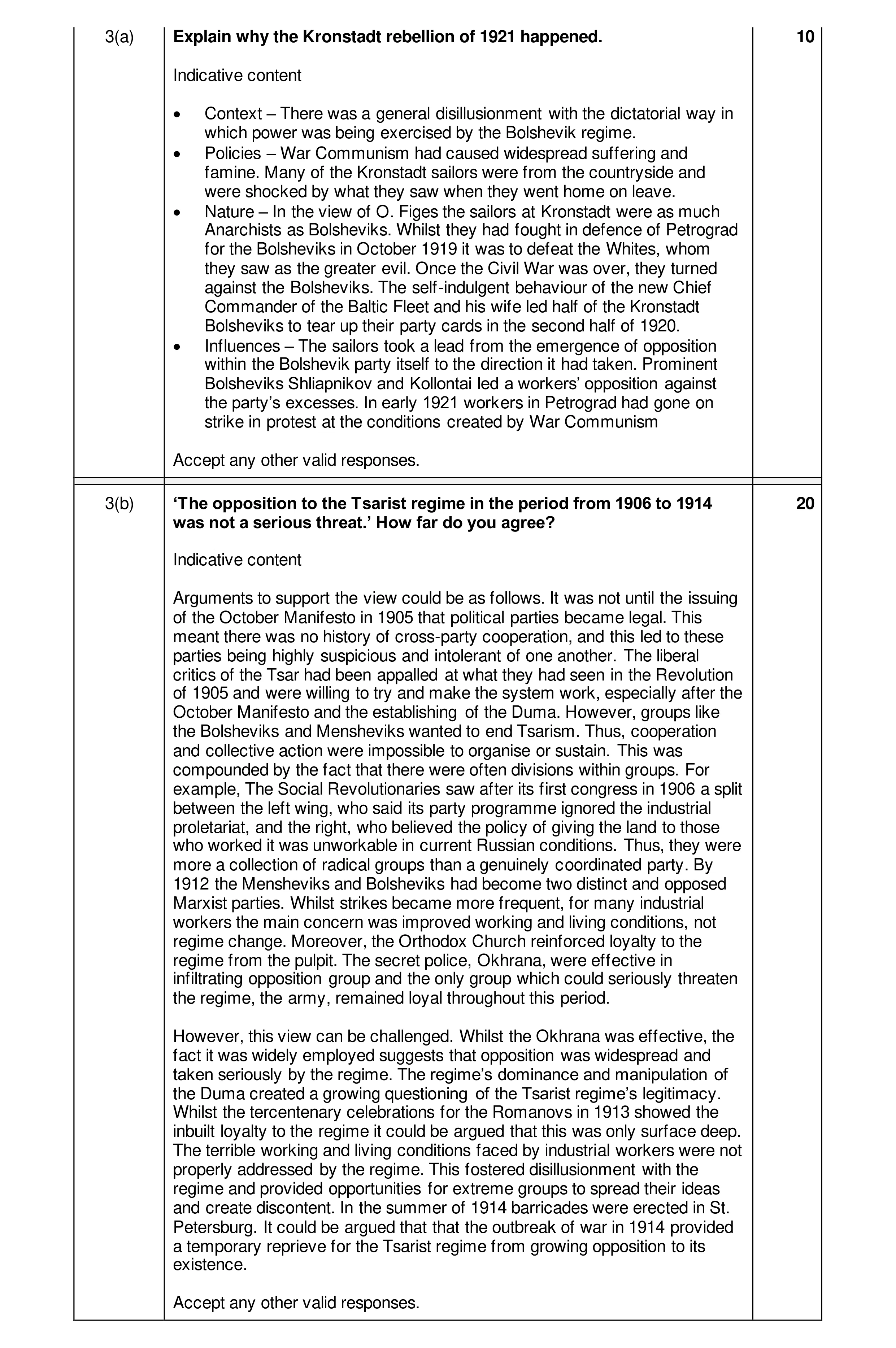 Mark scheme for question 9