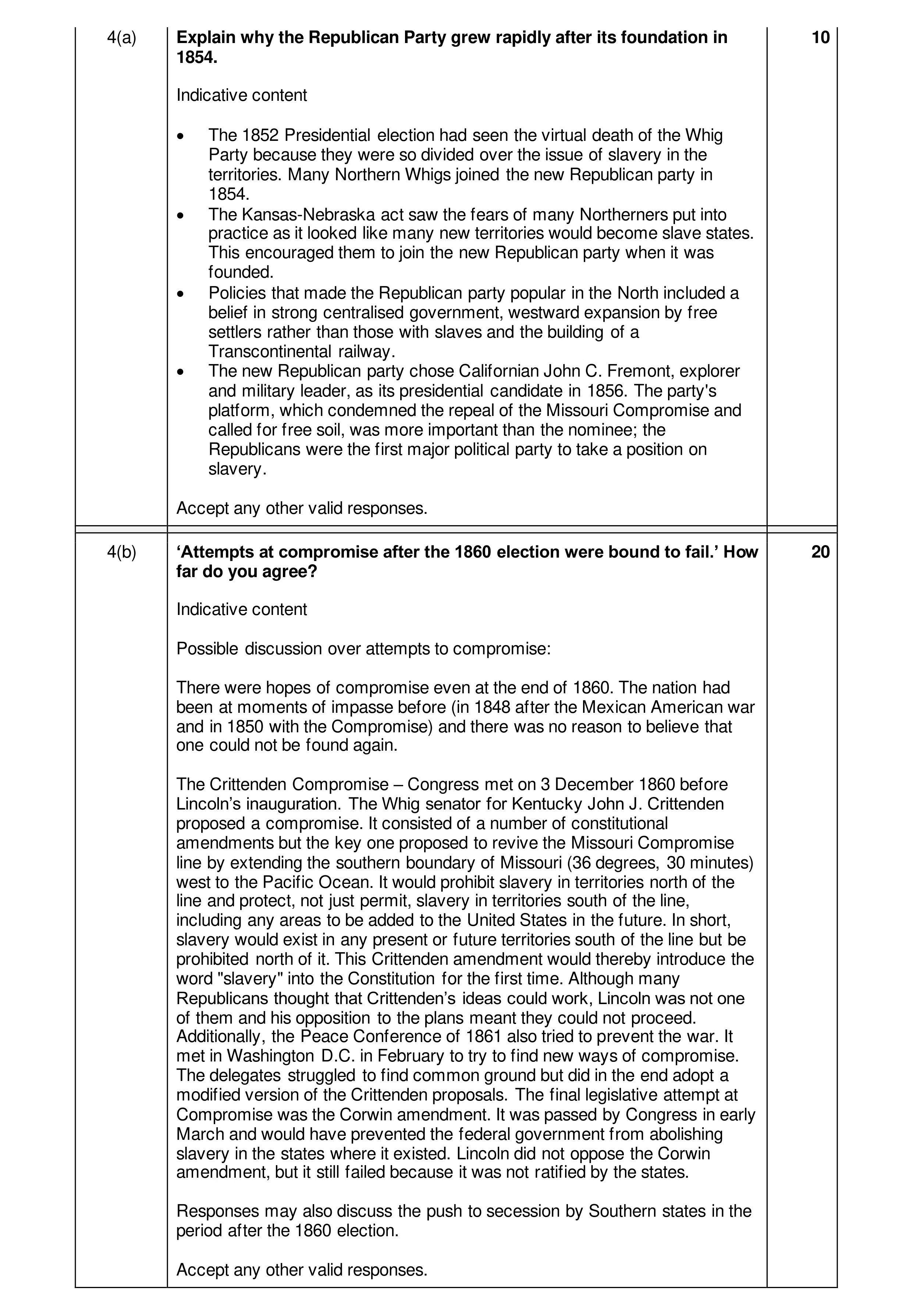 Mark scheme for question 8