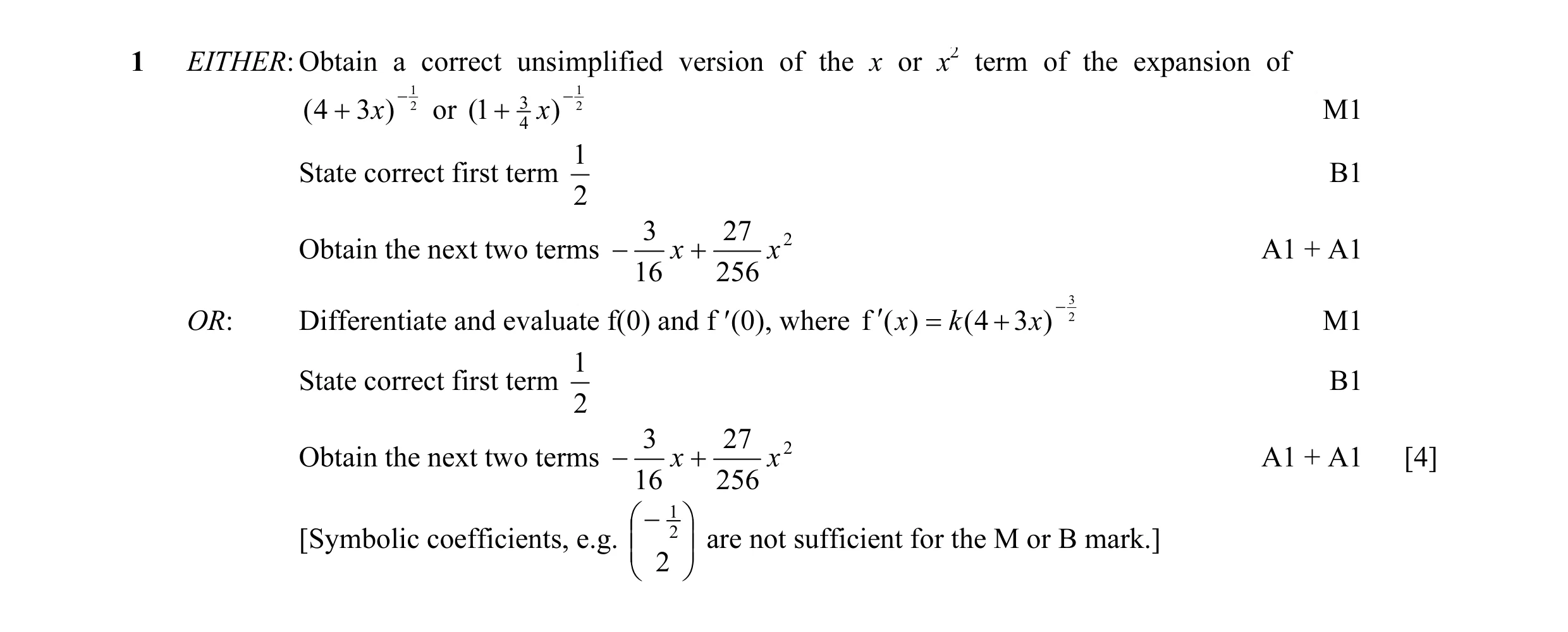 Mark scheme for question 9