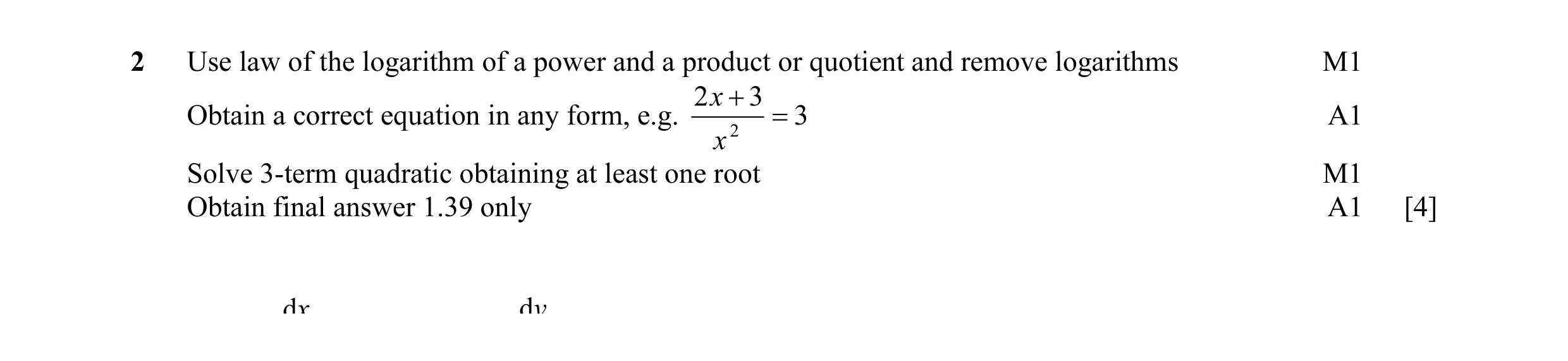 Mark scheme for question 17