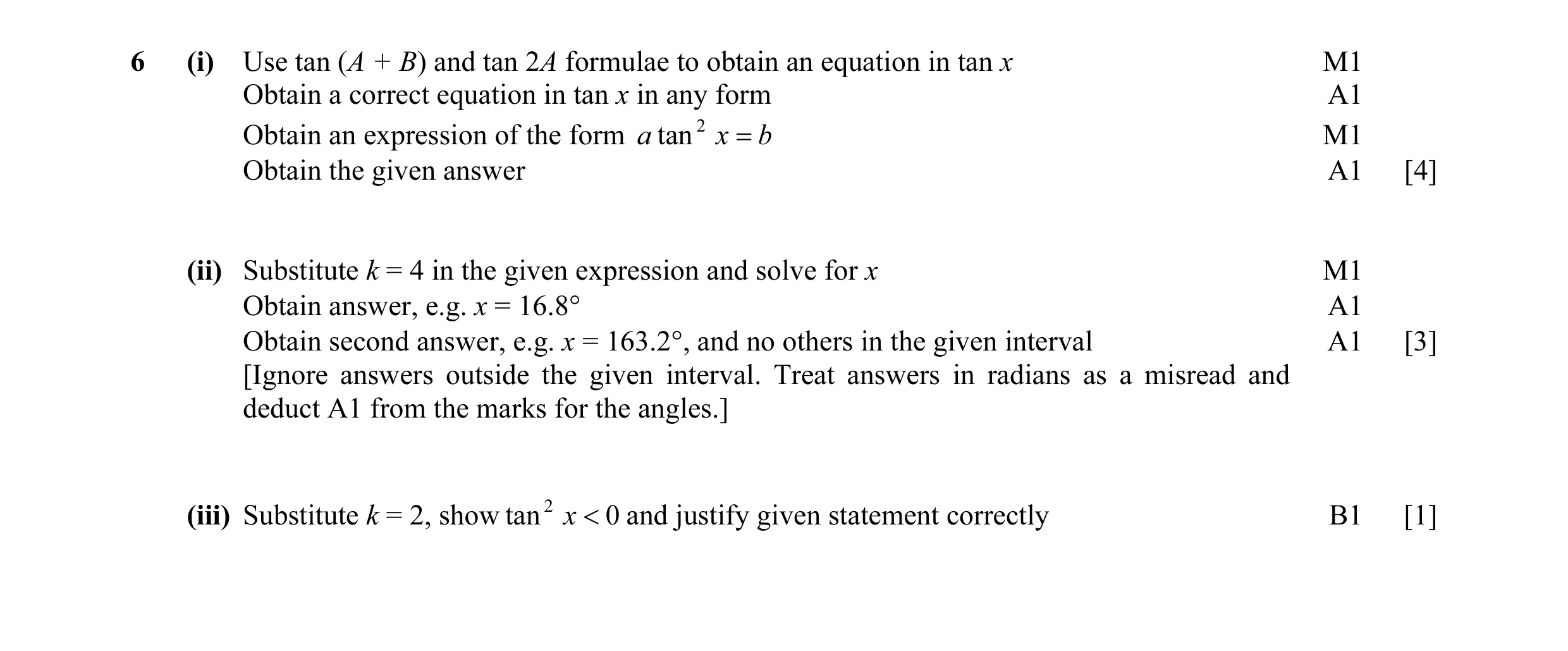 Mark scheme for question 31