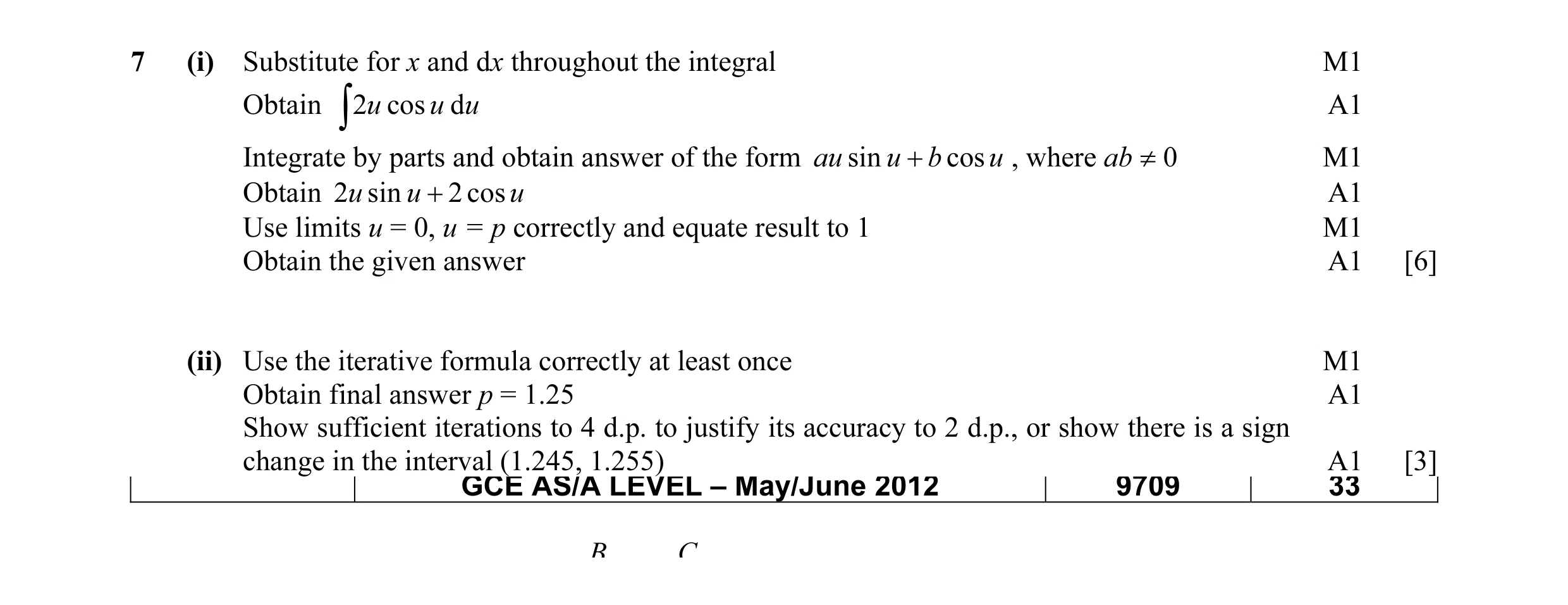 Mark scheme for question 23