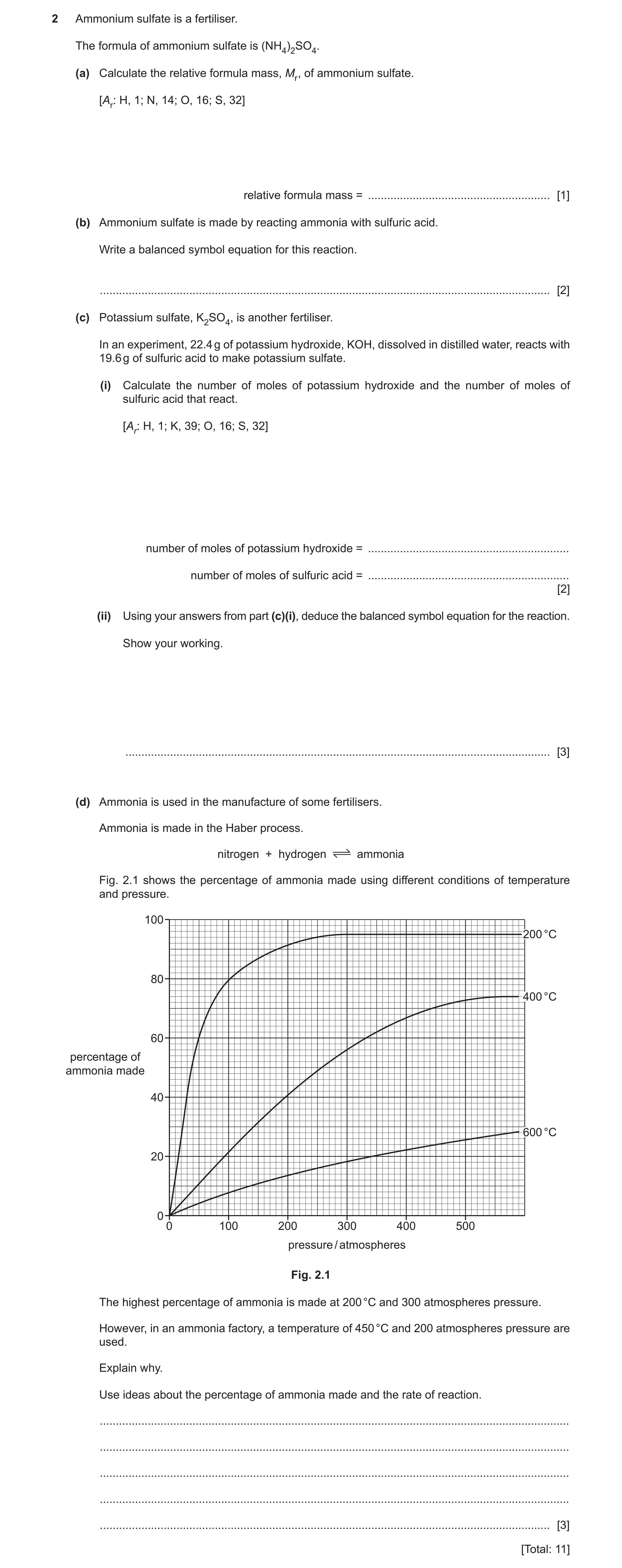 Question 2: Ammonium sulfate is a fertiliser. The formula of ammonium sulfate is (NH4)2SO4. (a) Calculate the relative formula mass, Mr , of ammonium s…