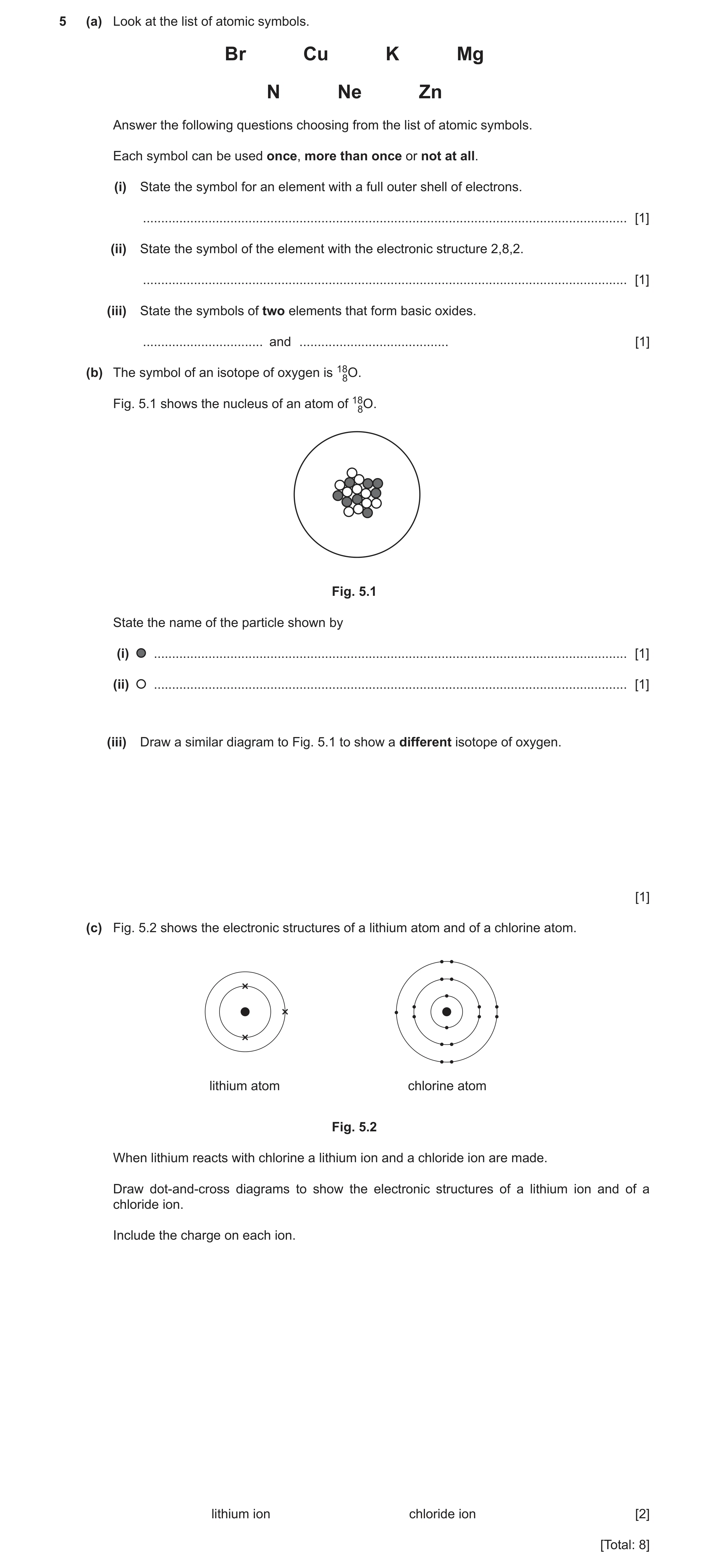 Question 9: (a) Look at the list of atomic symbols. Br Cu K Mg N Ne Zn Answer the following questions choosing from the list of atomic symbols. Each sy…