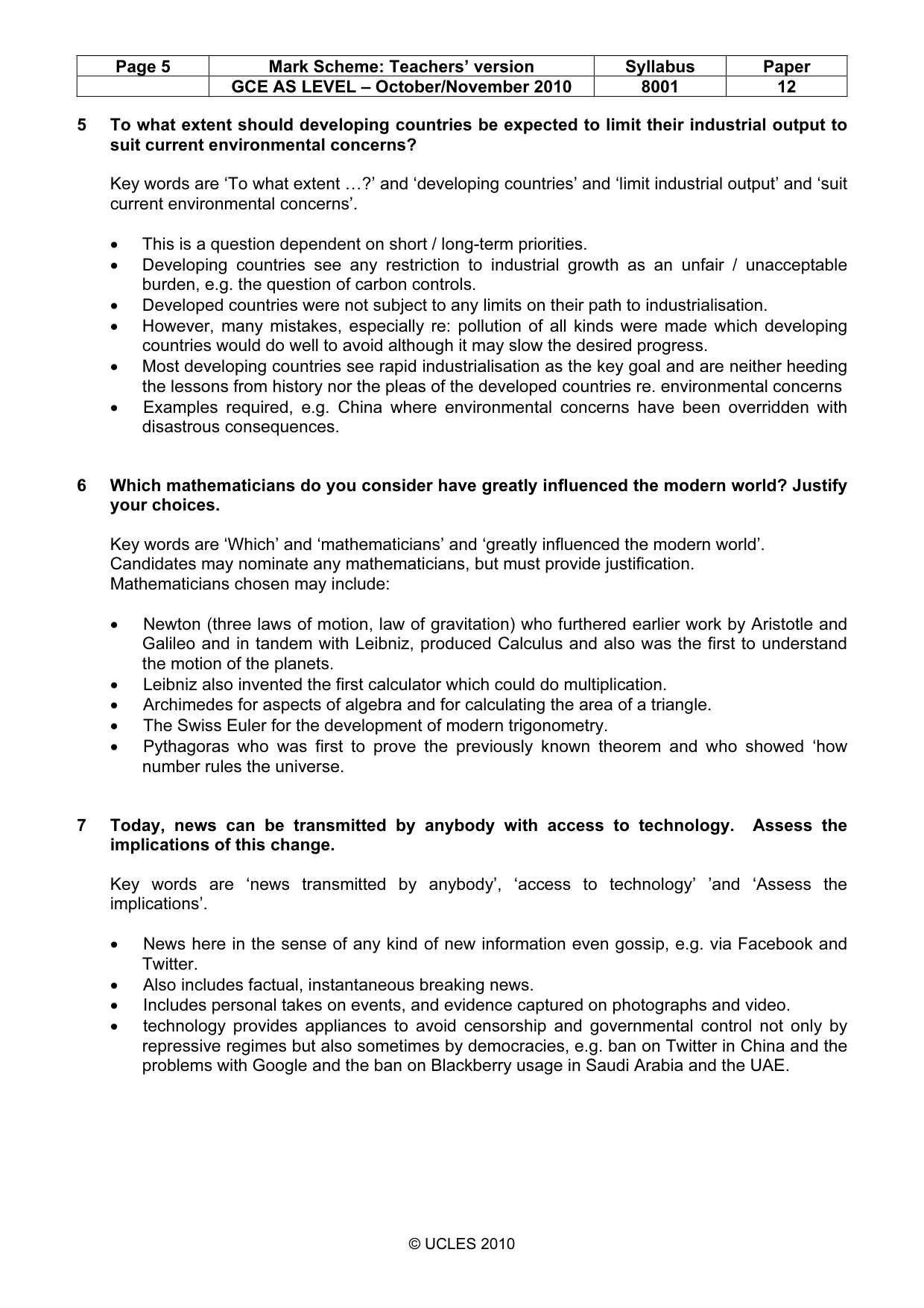 Mark scheme, page 5 of 7