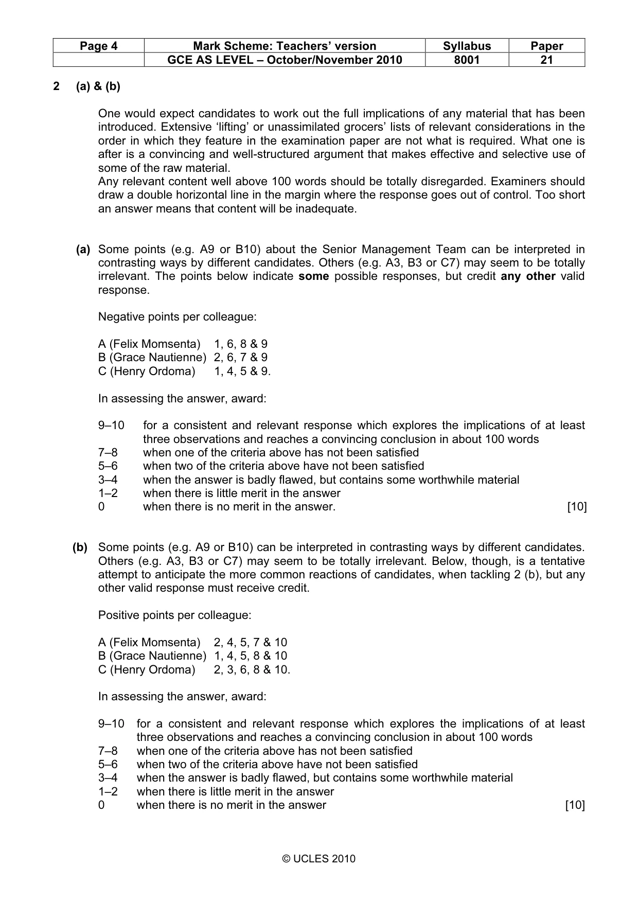 Mark scheme, page 4 of 7