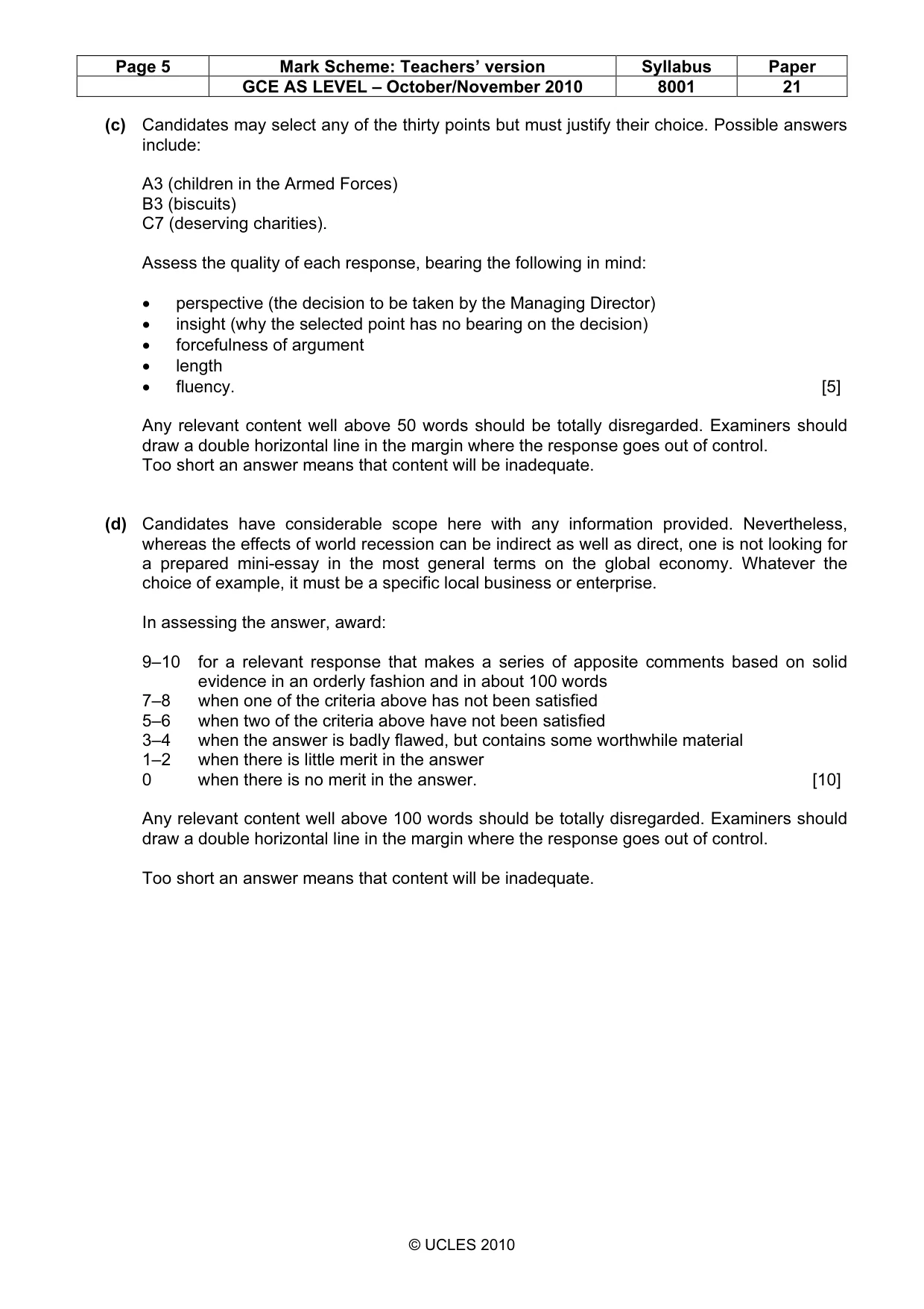 Mark scheme, page 5 of 7