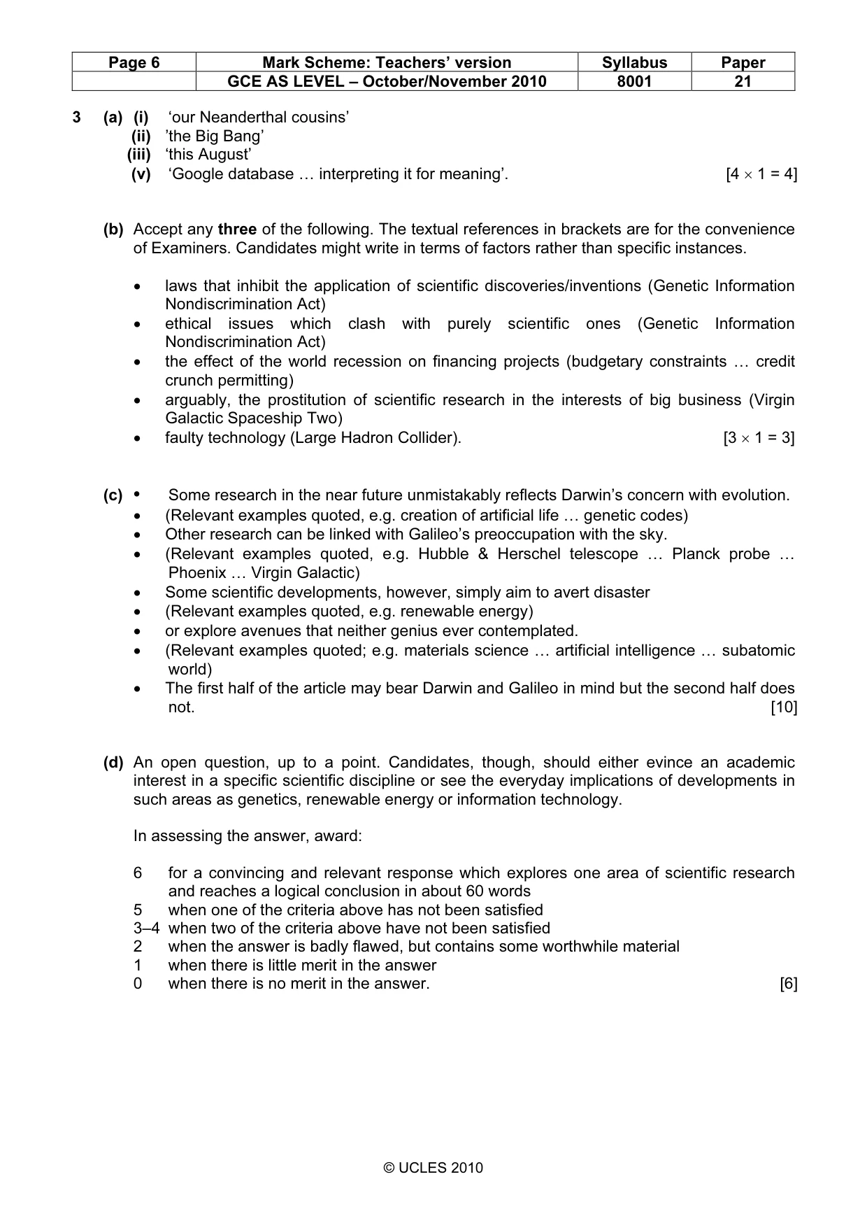 Mark scheme, page 6 of 7