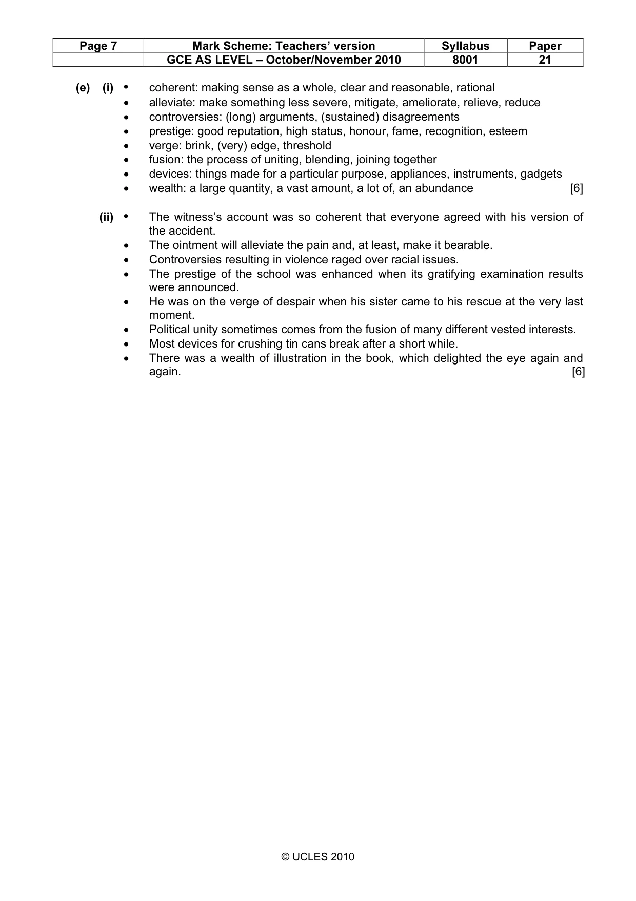 Mark scheme, page 7 of 7