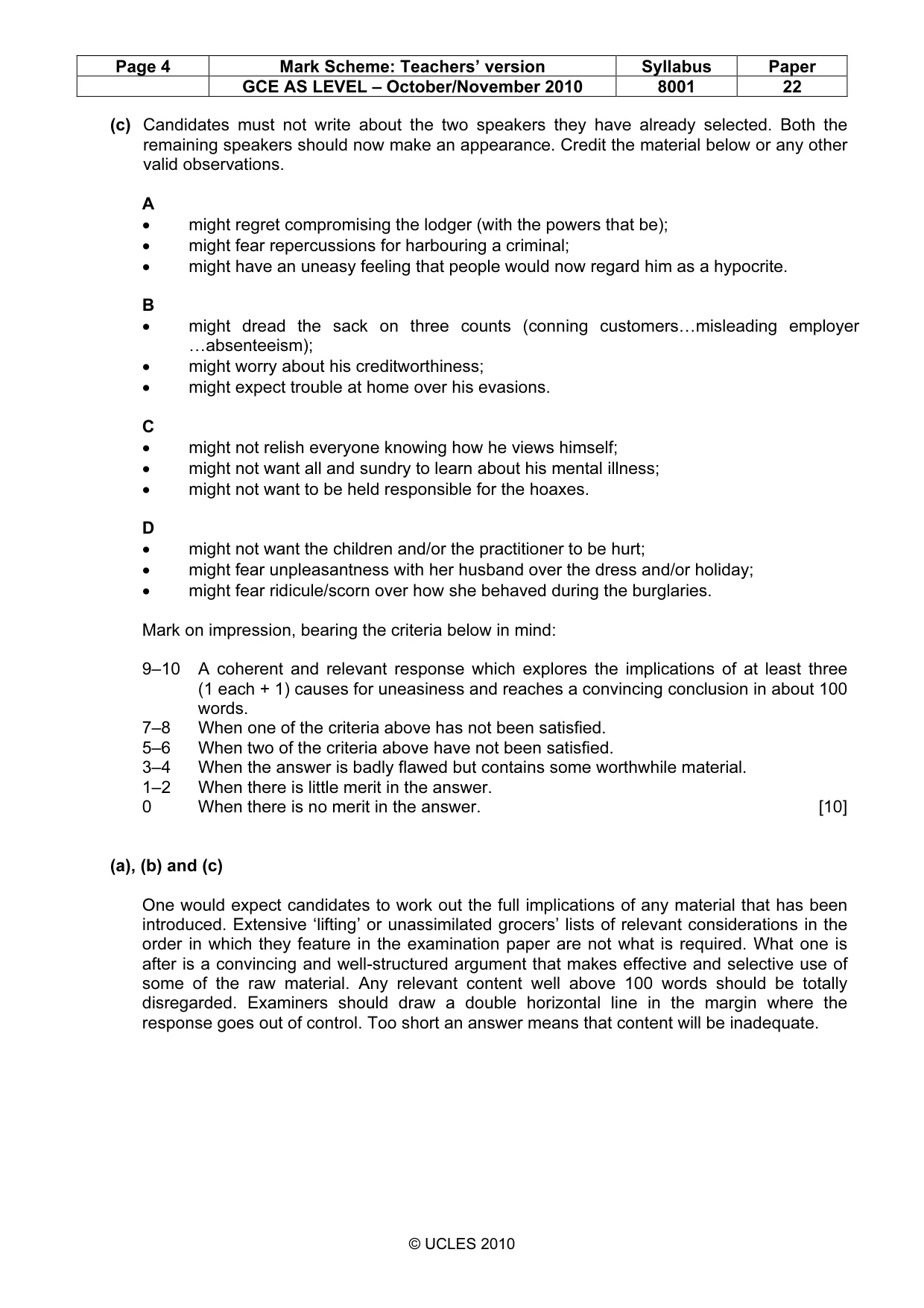 Mark scheme, page 4 of 9