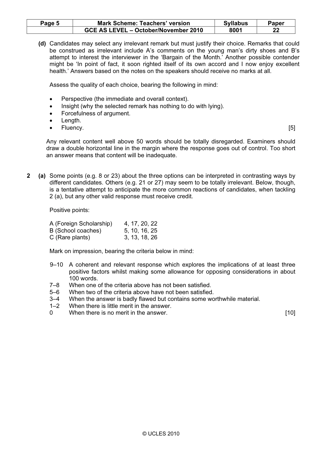 Mark scheme, page 5 of 9