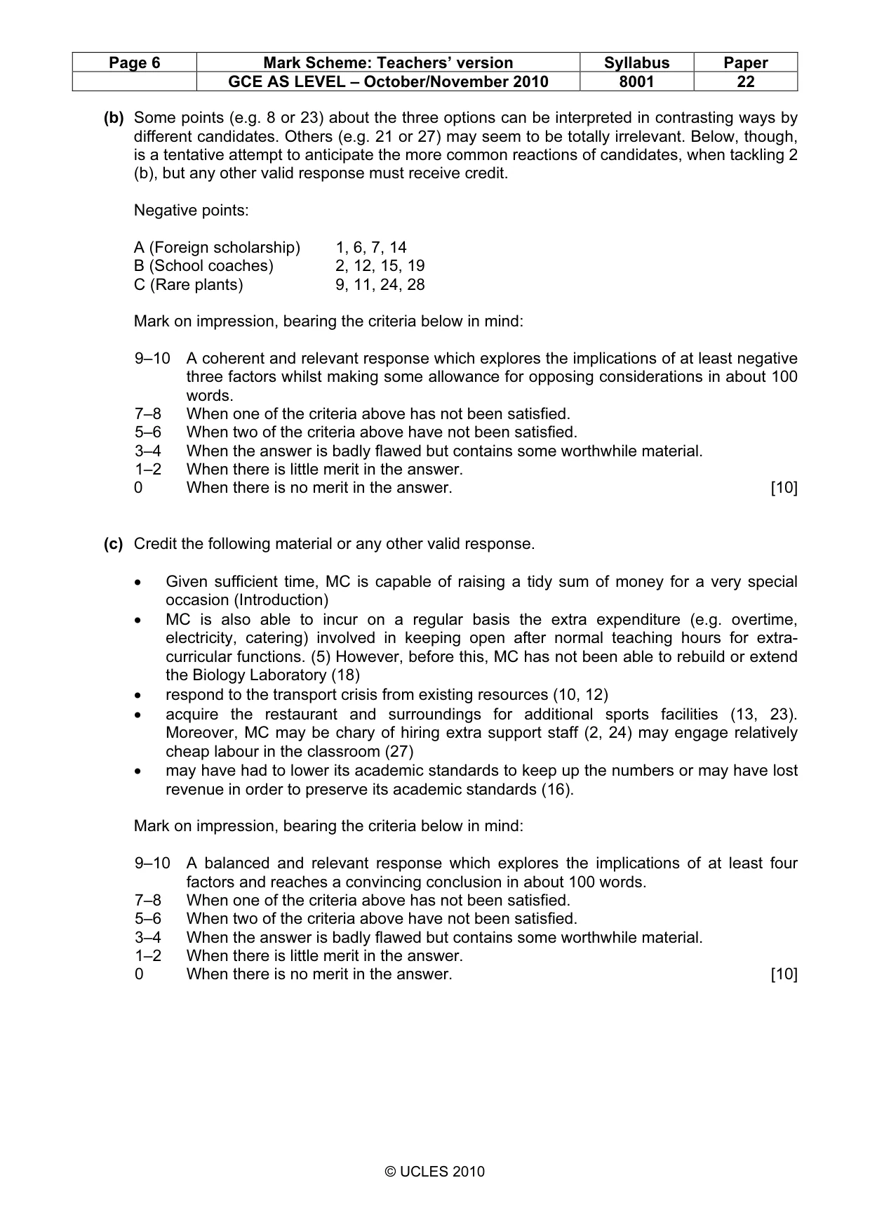 Mark scheme, page 6 of 9