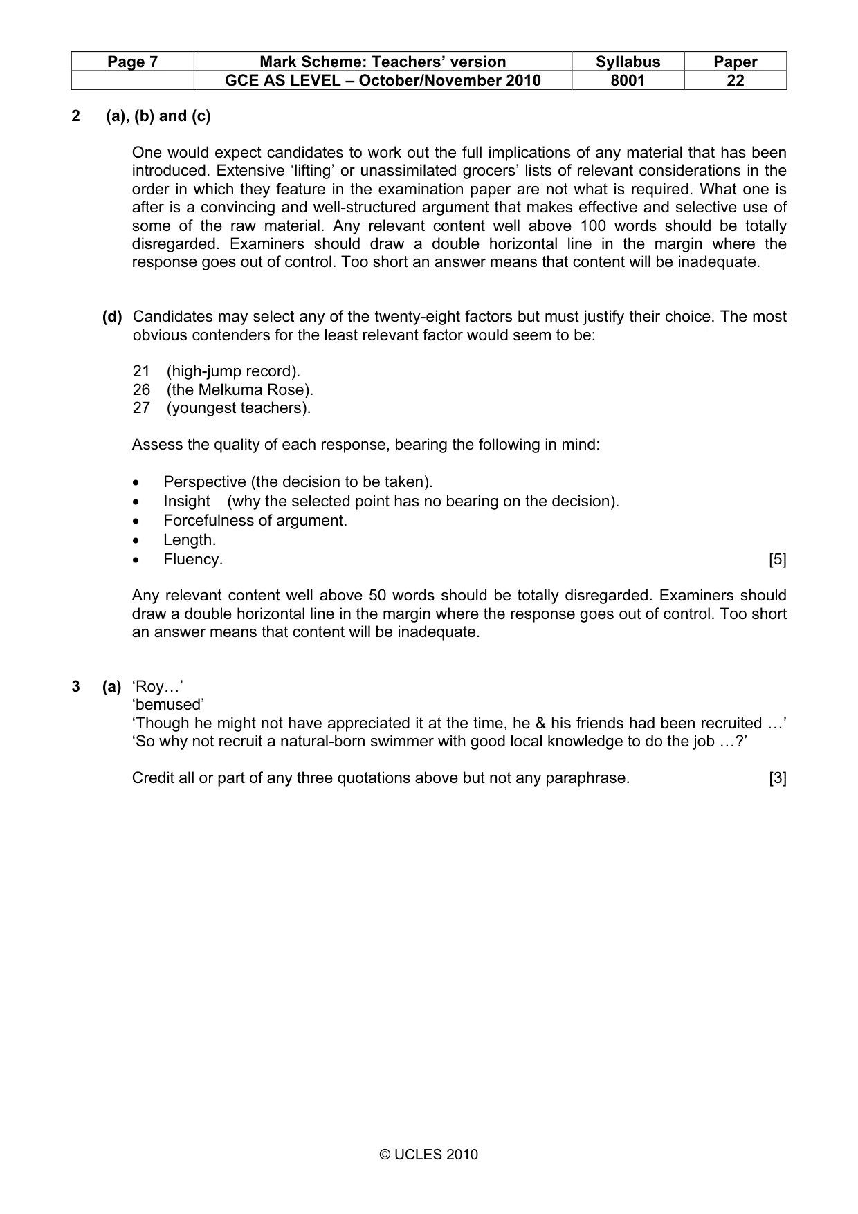 Mark scheme, page 7 of 9