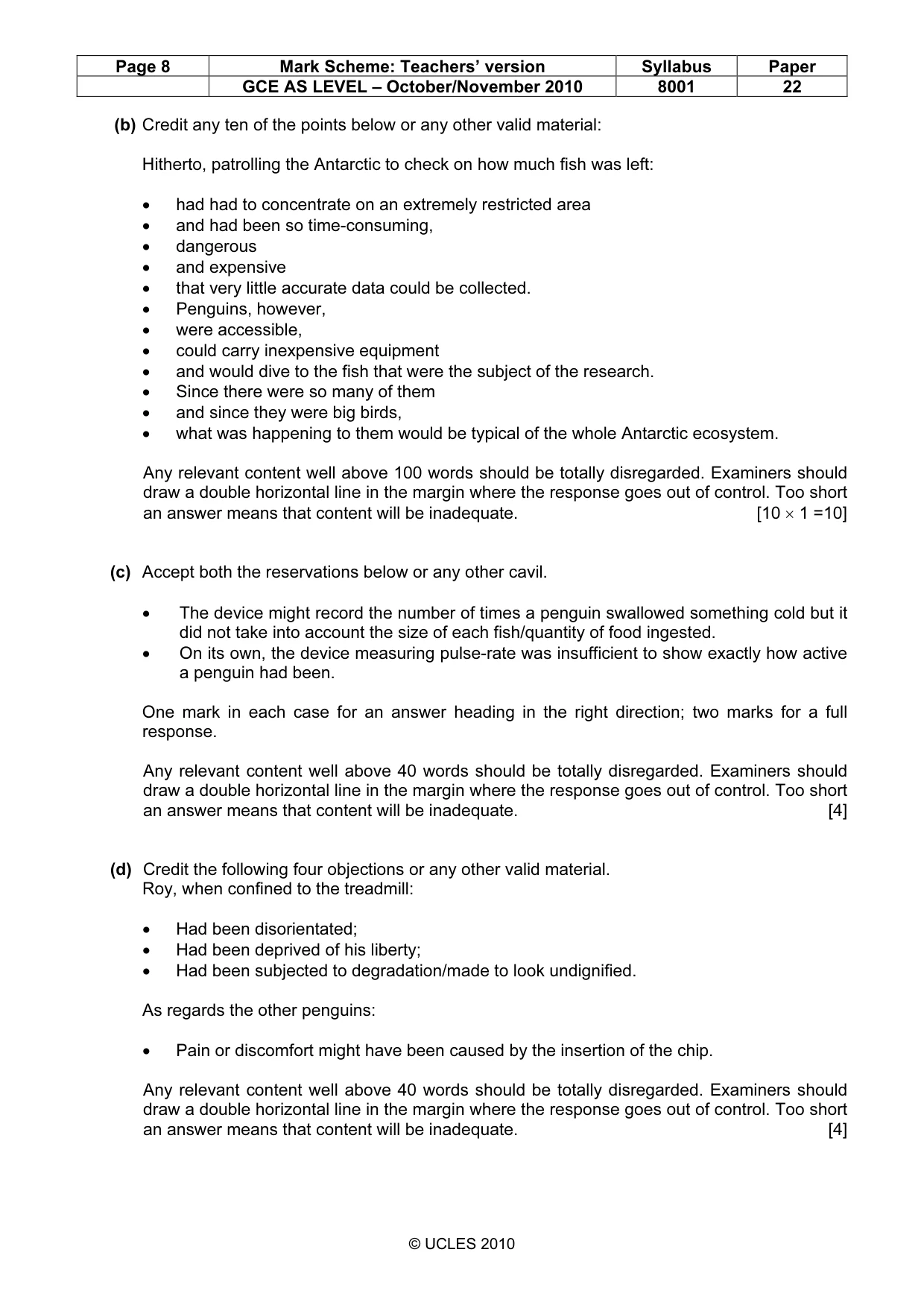 Mark scheme, page 8 of 9