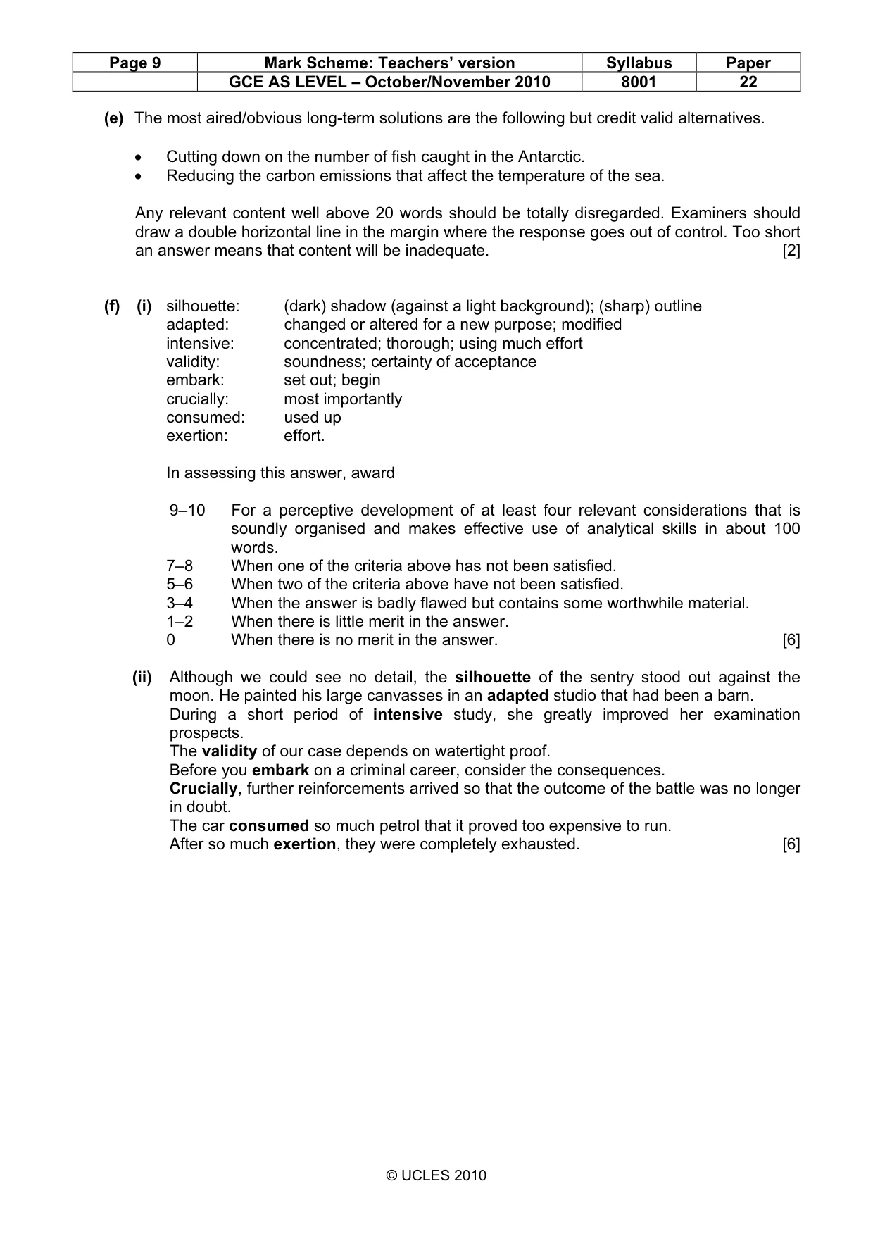 Mark scheme, page 9 of 9