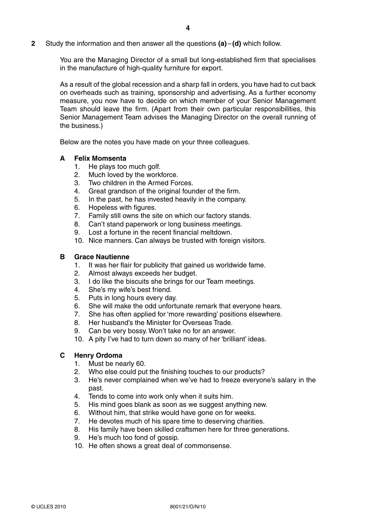 Cambridge A Level General Paper (AS Level only) 8001 2010 Oct/Nov Paper 2 · Variant 1 question paper, page 4 of 8
