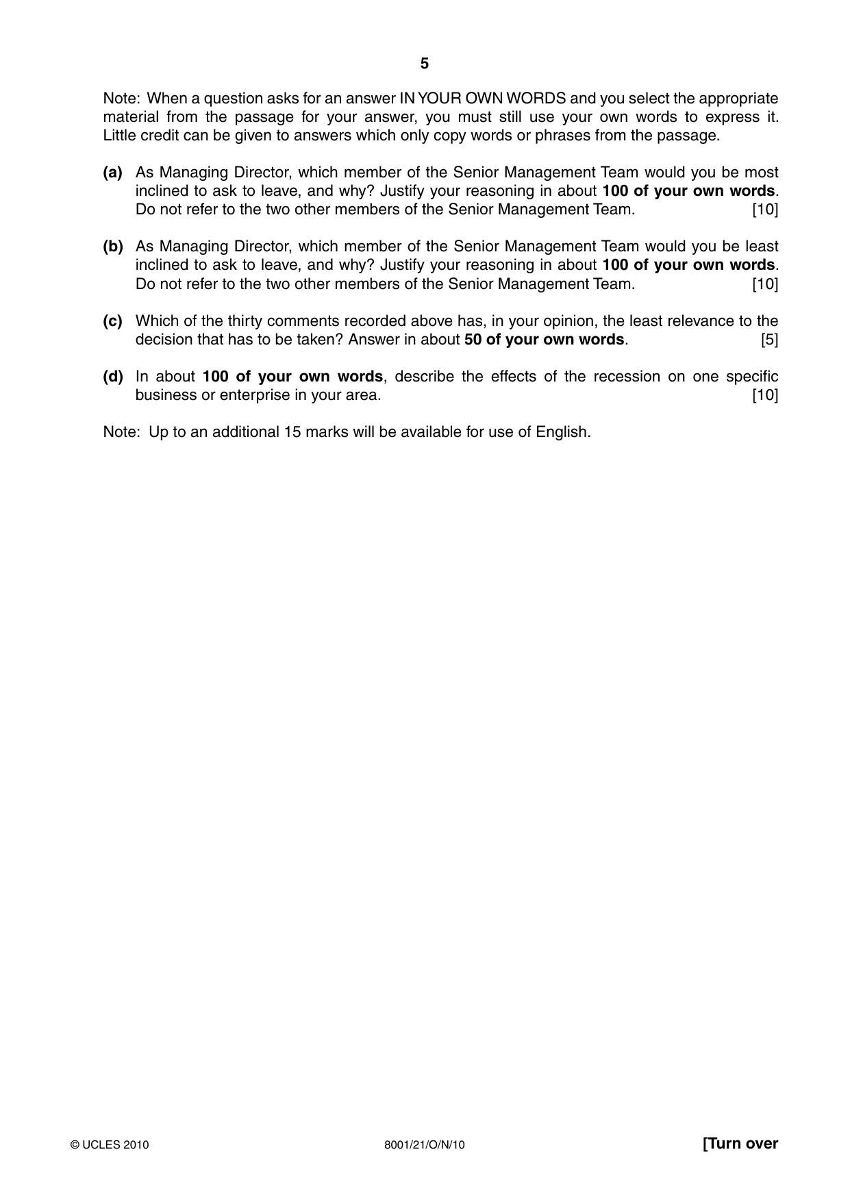 Cambridge A Level General Paper (AS Level only) 8001 2010 Oct/Nov Paper 2 · Variant 1 question paper, page 5 of 8