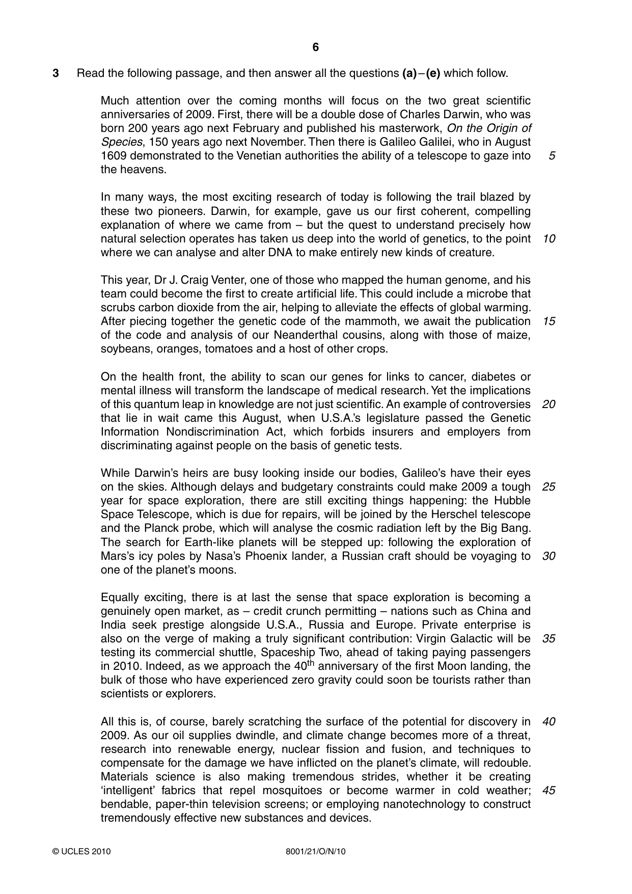 Cambridge A Level General Paper (AS Level only) 8001 2010 Oct/Nov Paper 2 · Variant 1 question paper, page 6 of 8