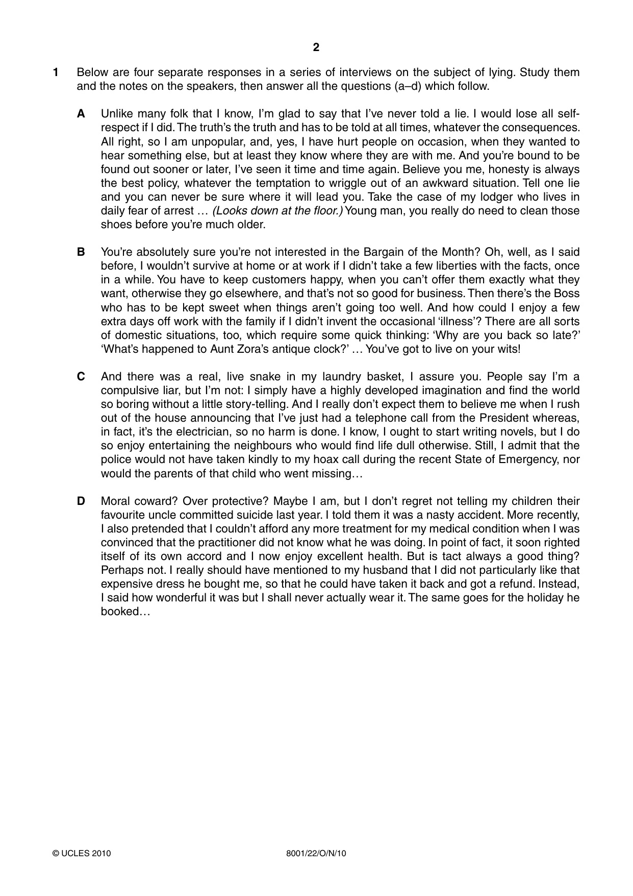 Cambridge A Level General Paper (AS Level only) 8001 2010 Oct/Nov Paper 2 · Variant 2 question paper, page 2 of 8