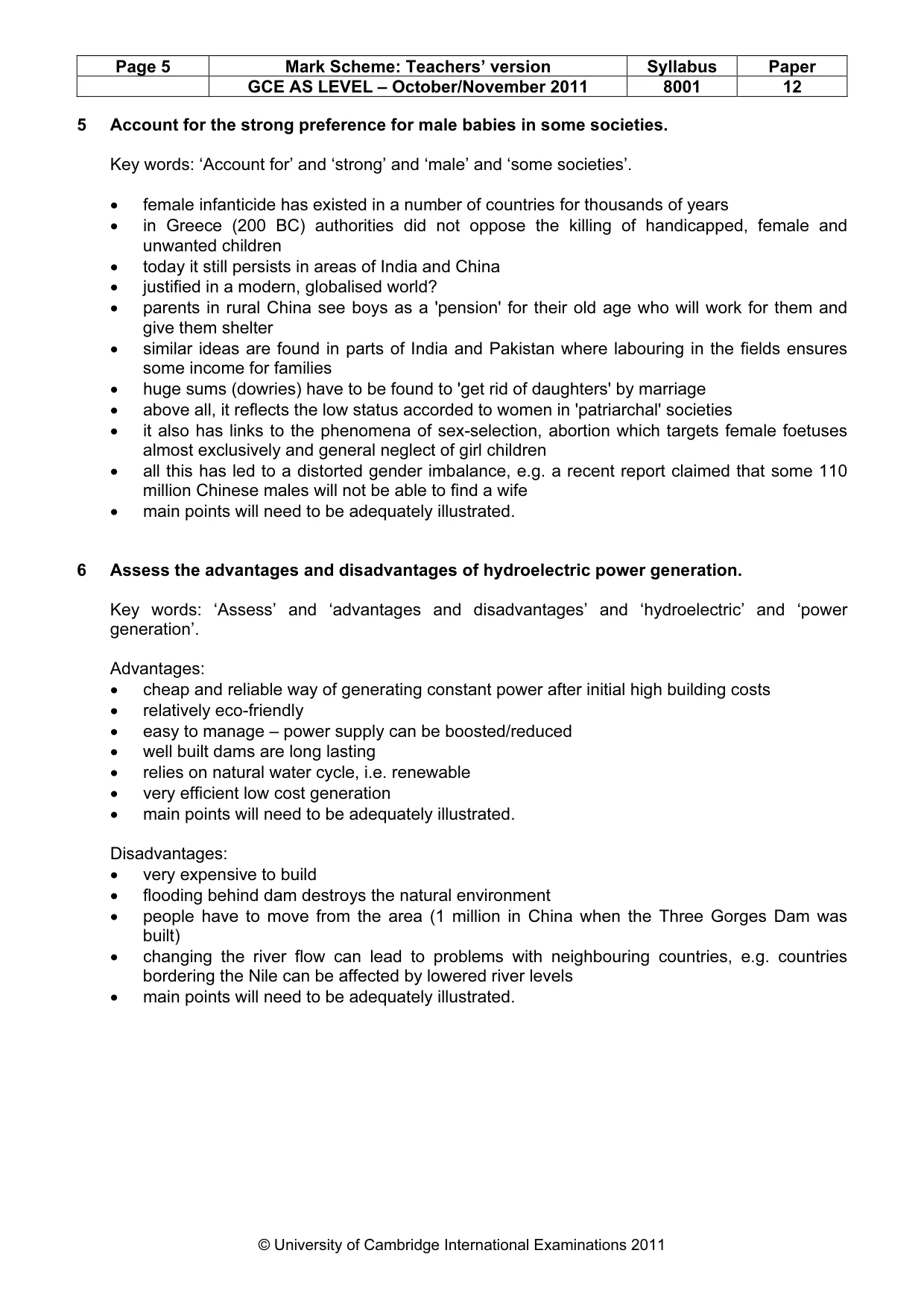 Mark scheme, page 5 of 7