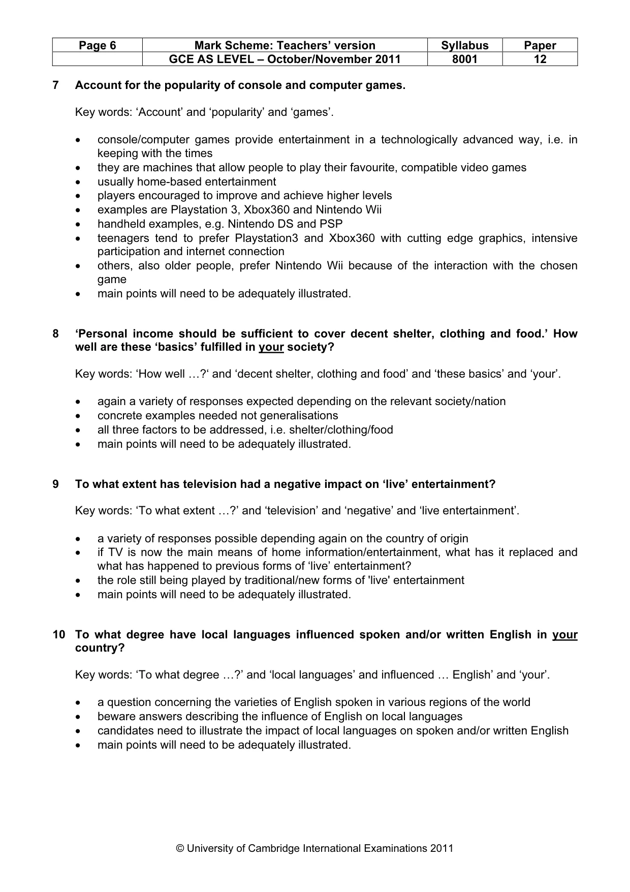 Mark scheme, page 6 of 7