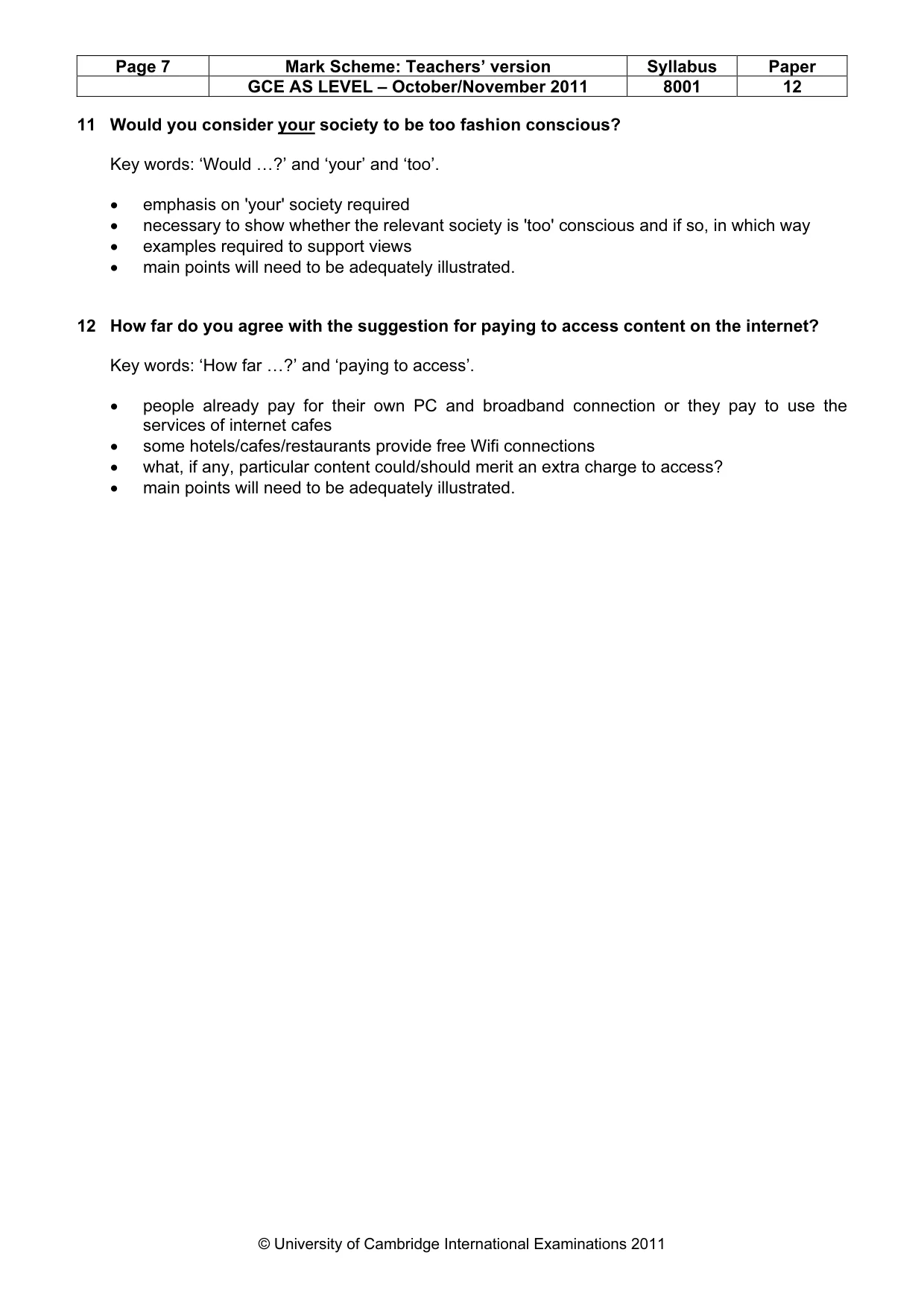 Mark scheme, page 7 of 7