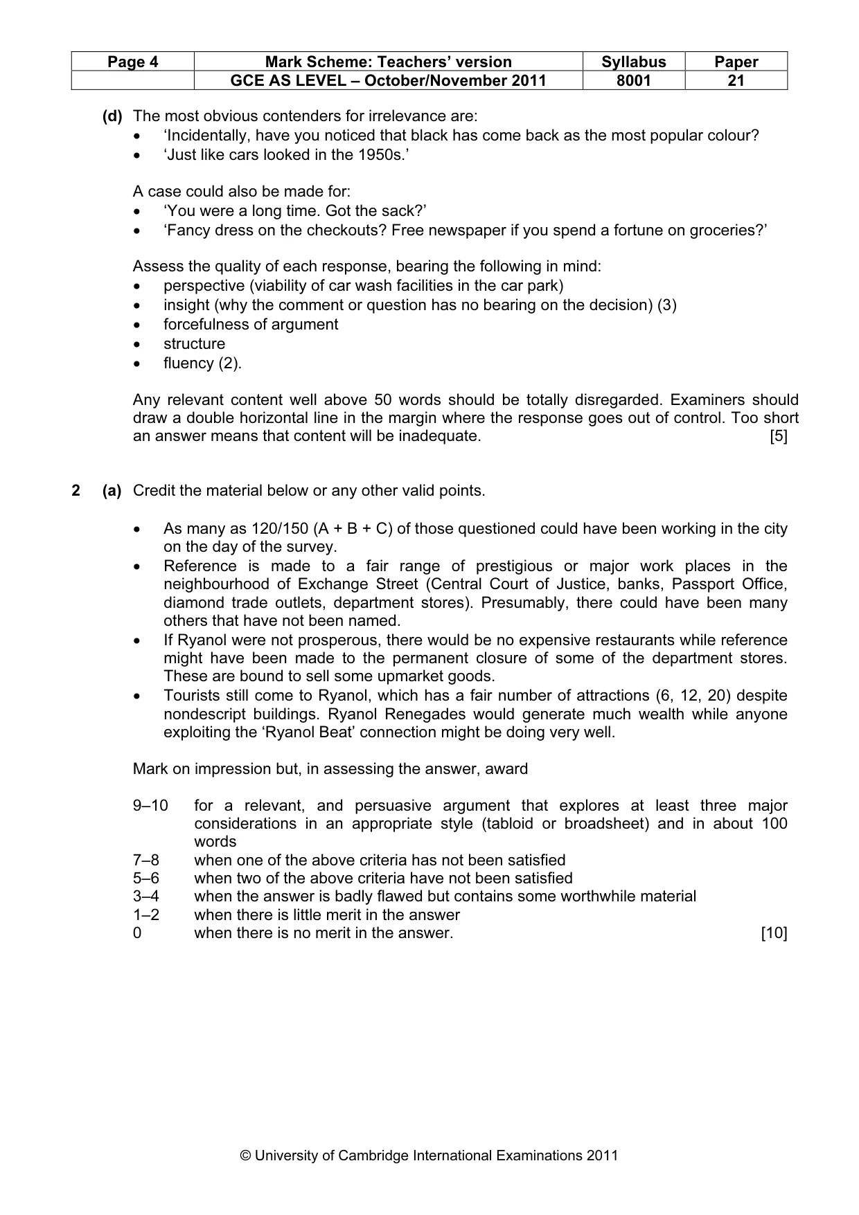 Mark scheme, page 4 of 7