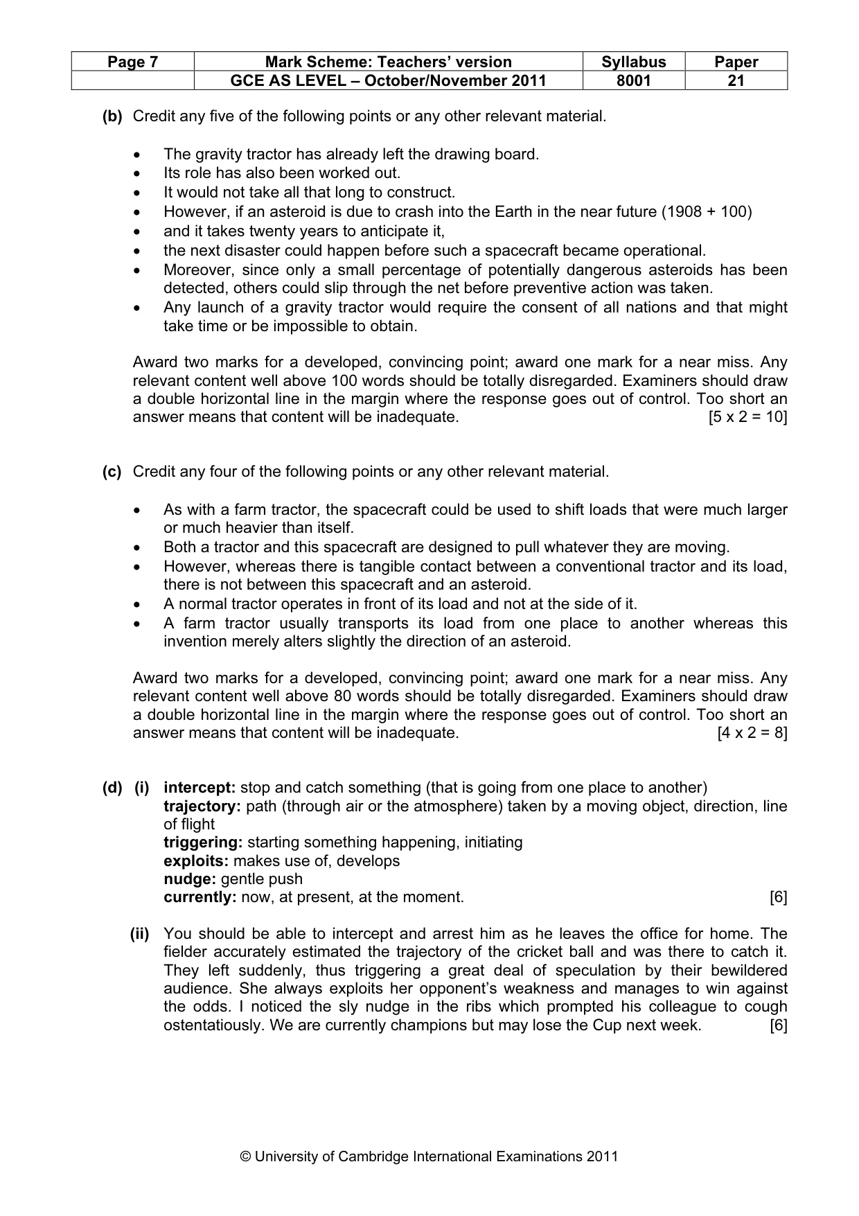 Mark scheme, page 7 of 7
