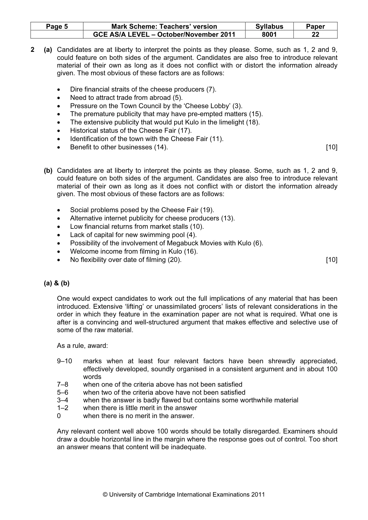Mark scheme, page 5 of 8