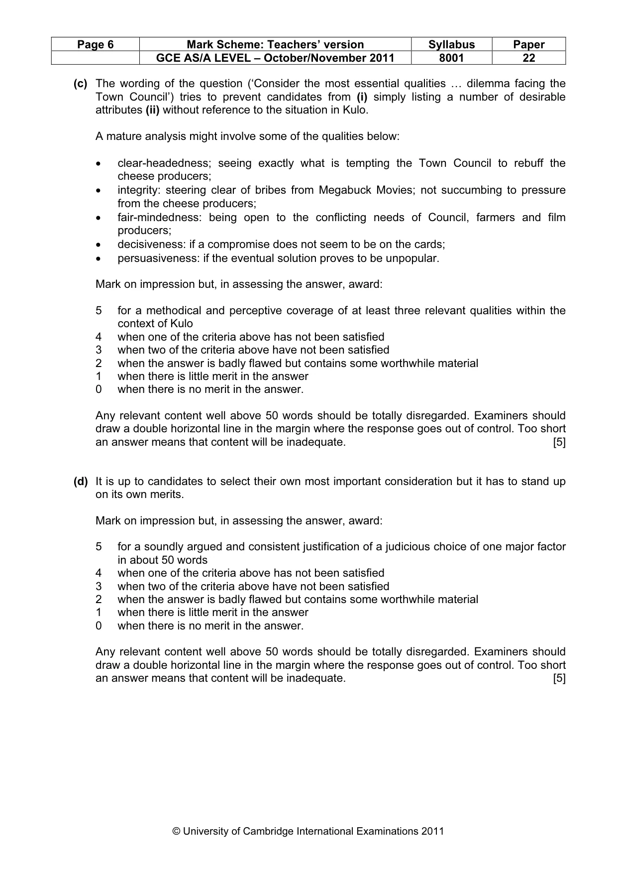 Mark scheme, page 6 of 8