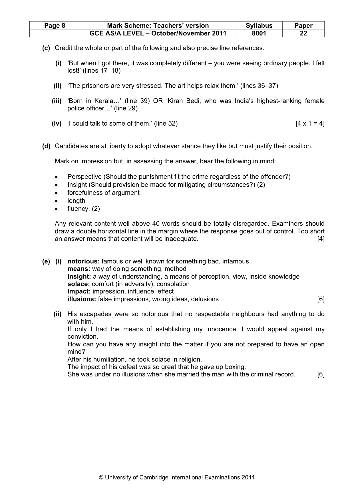 Mark scheme, page 8 of 8