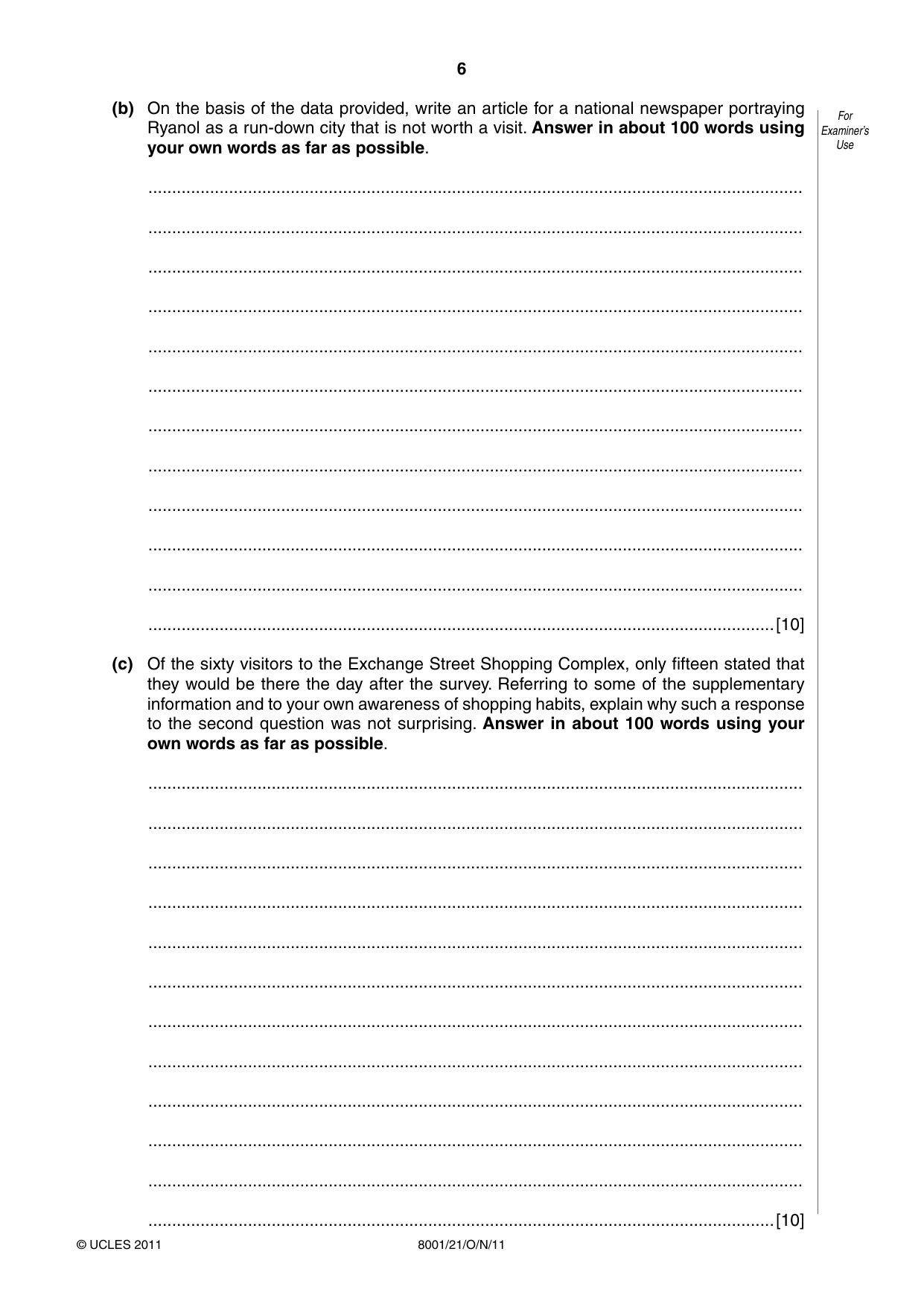 Cambridge A Level General Paper (AS Level only) 8001 2011 Oct/Nov Paper 2 · Variant 1 question paper, page 6 of 12