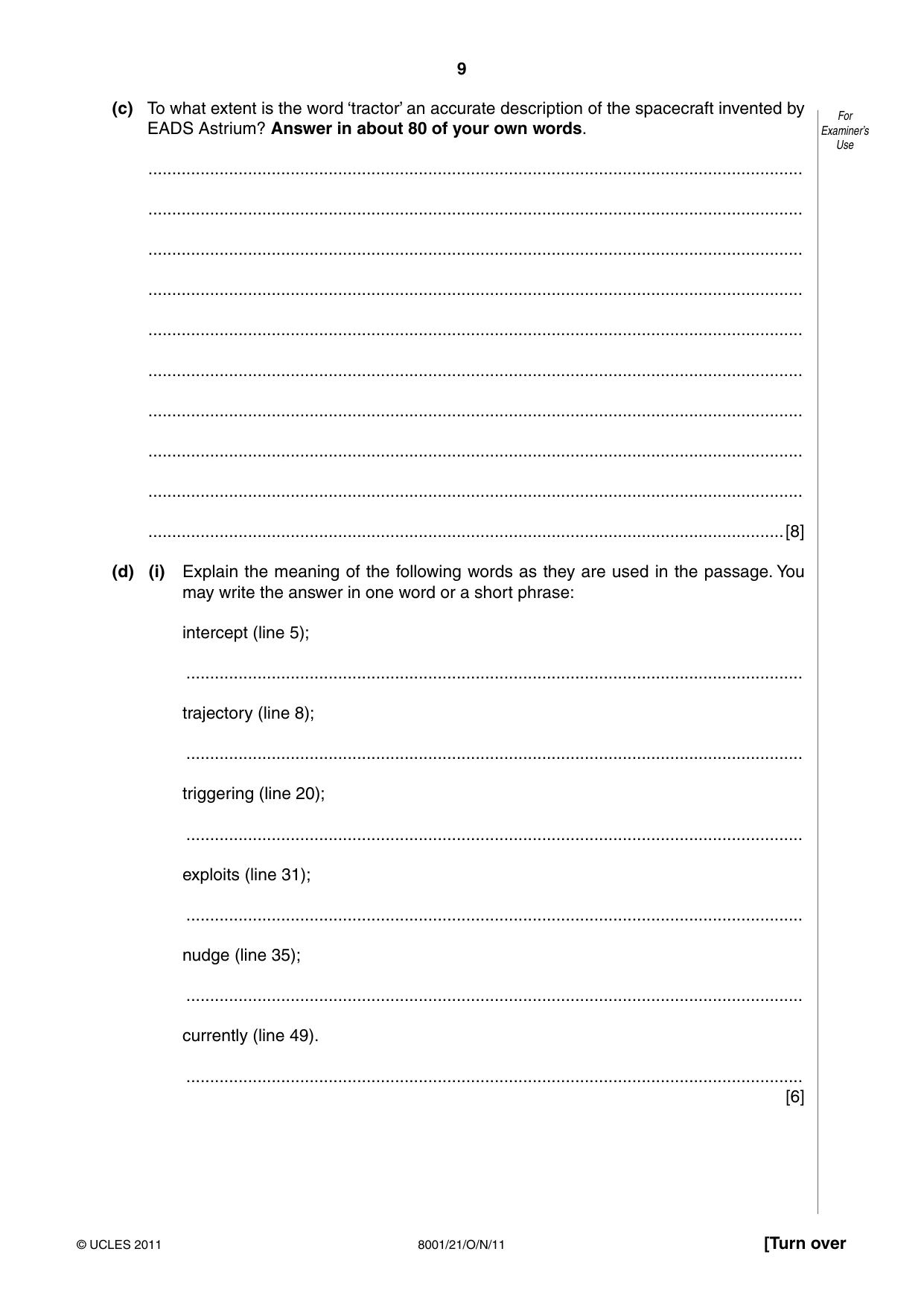 Cambridge A Level General Paper (AS Level only) 8001 2011 Oct/Nov Paper 2 · Variant 1 question paper, page 9 of 12