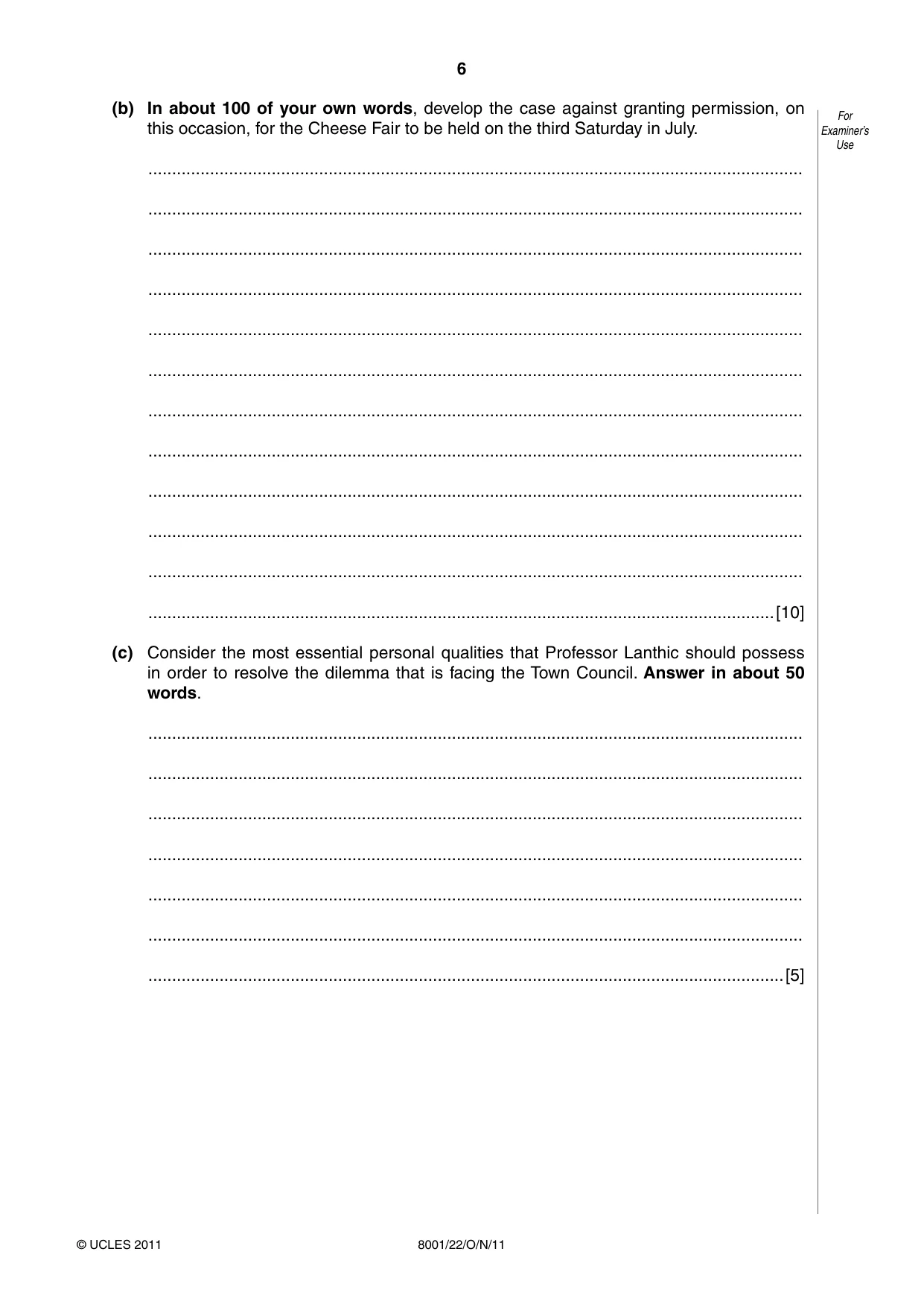 Cambridge A Level General Paper (AS Level only) 8001 2011 Oct/Nov Paper 2 · Variant 2 question paper, page 6 of 12