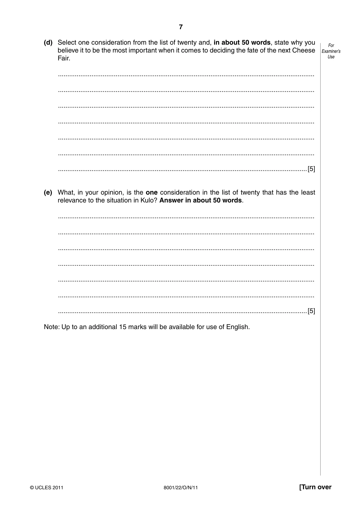 Cambridge A Level General Paper (AS Level only) 8001 2011 Oct/Nov Paper 2 · Variant 2 question paper, page 7 of 12
