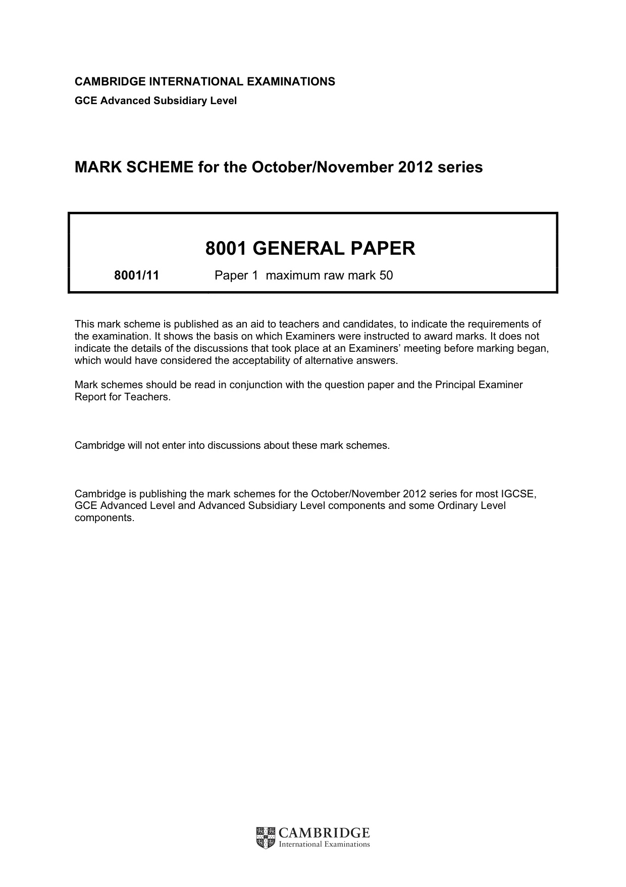 Mark scheme, page 1 of 8