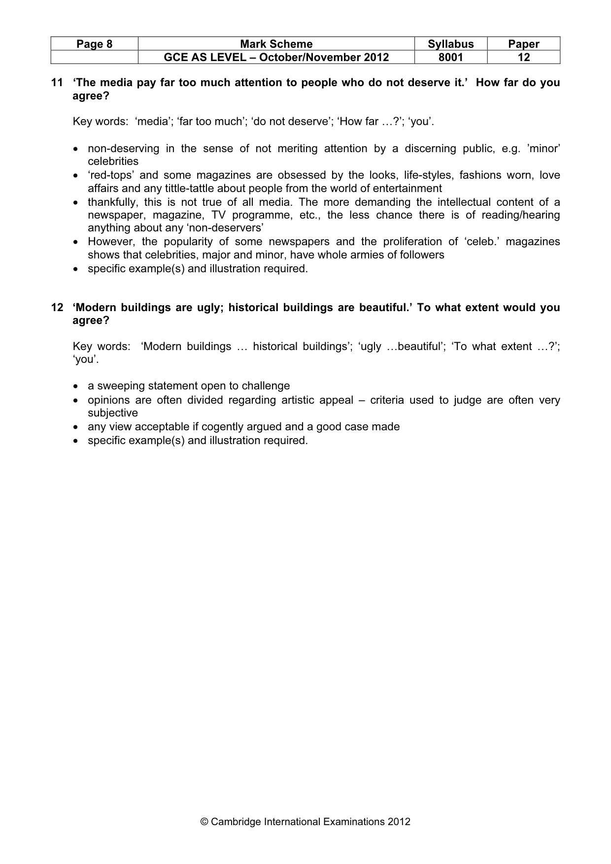 Mark scheme, page 8 of 8