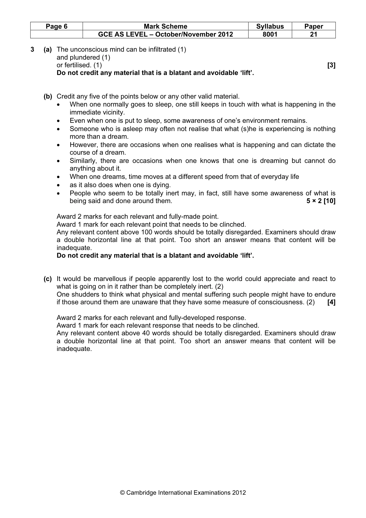 Mark scheme, page 6 of 7