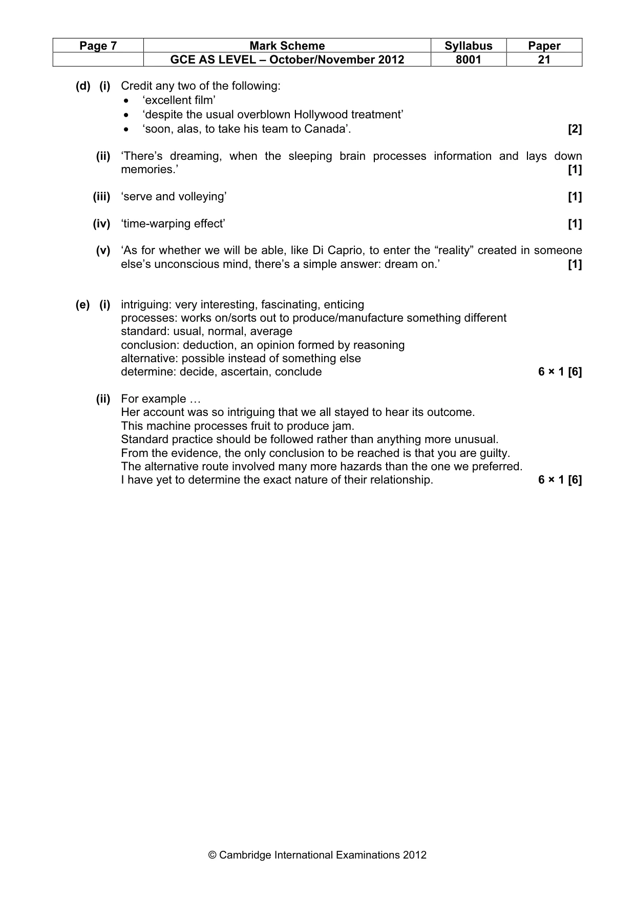 Mark scheme, page 7 of 7
