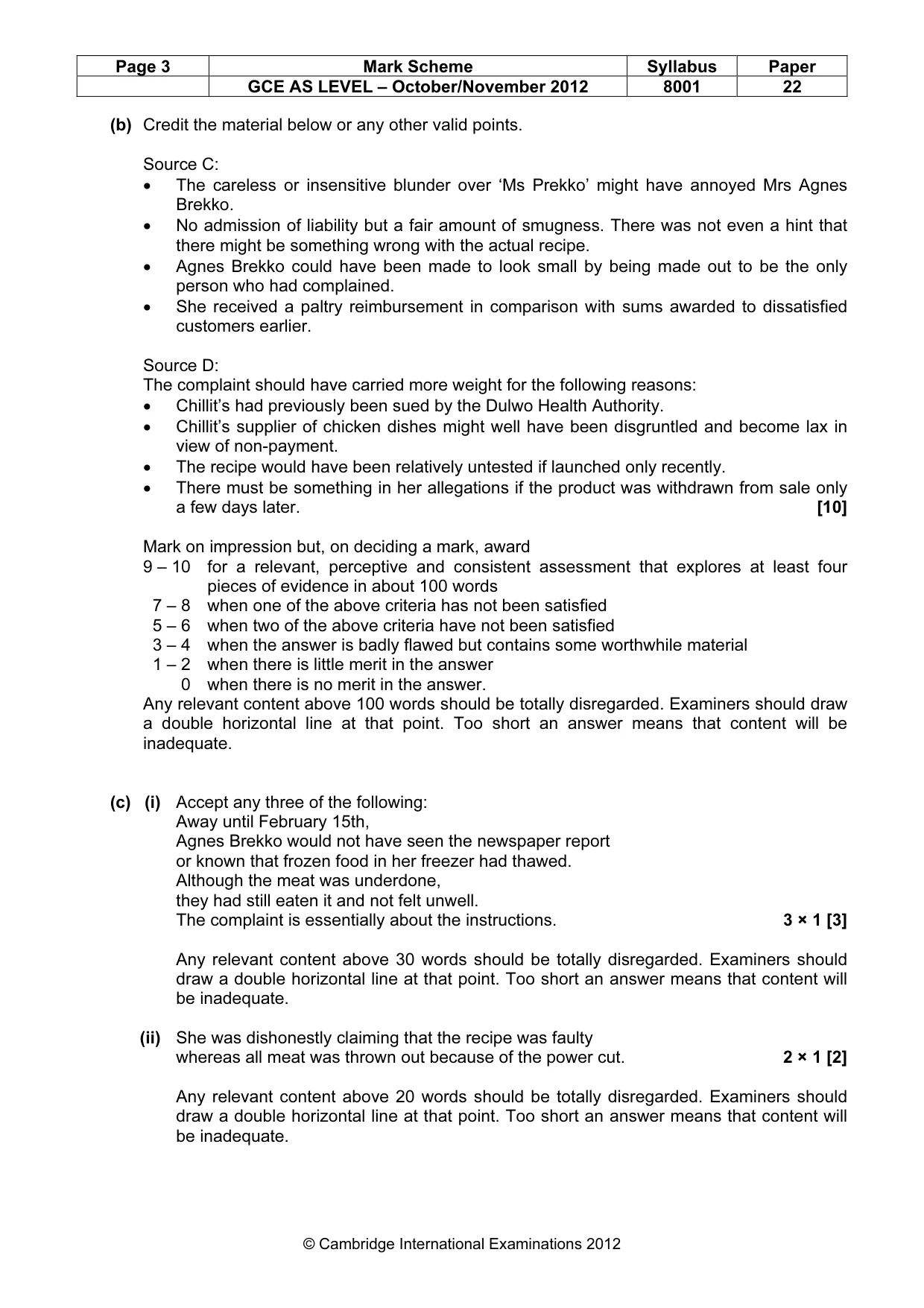 Mark scheme, page 3 of 9