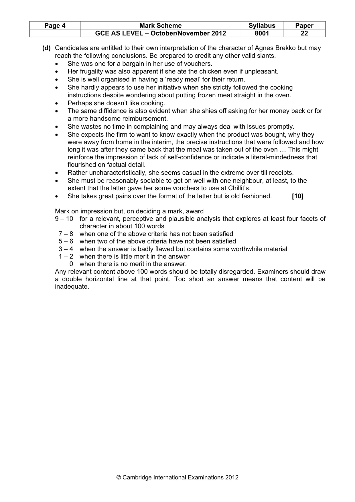 Mark scheme, page 4 of 9