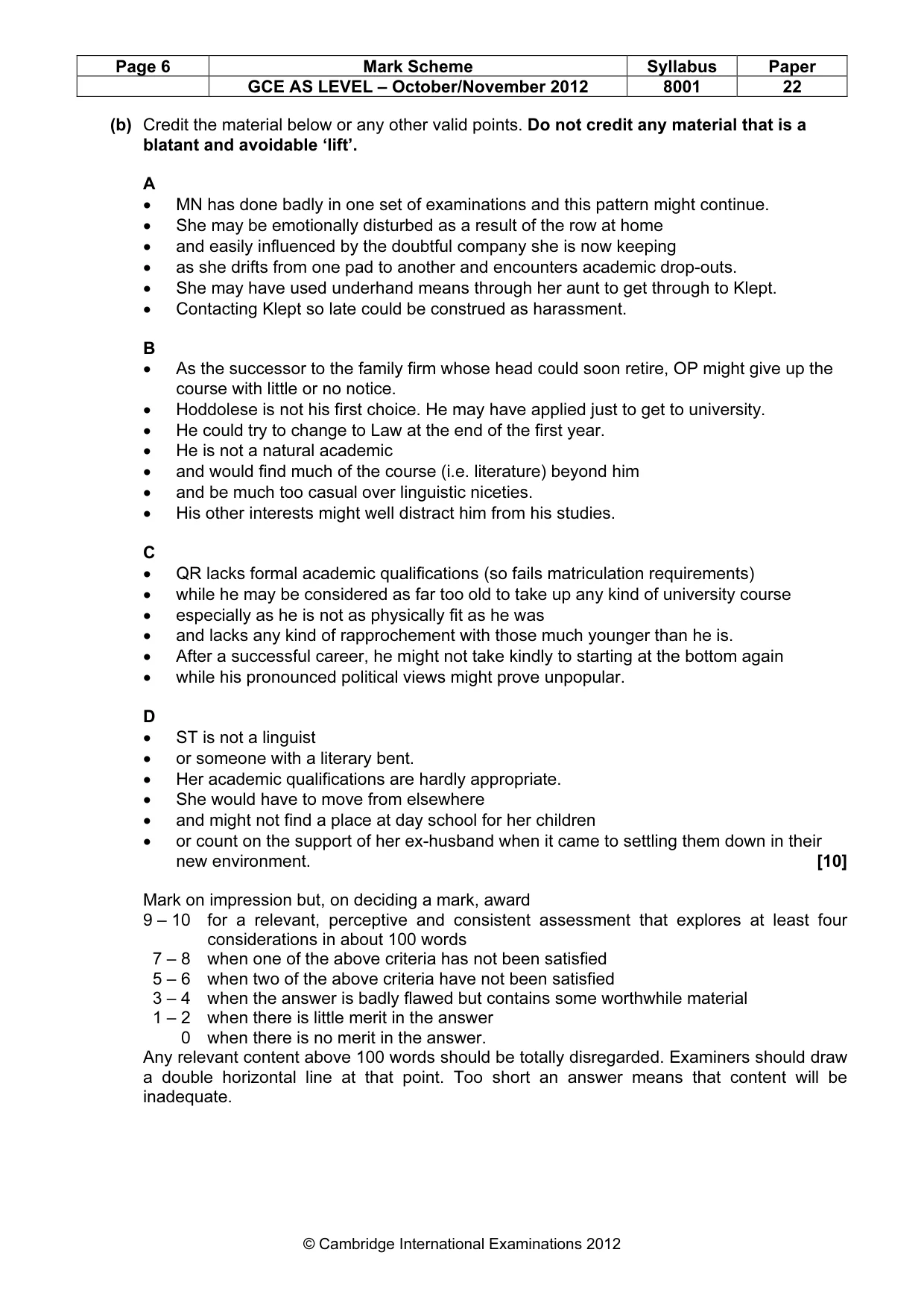 Mark scheme, page 6 of 9